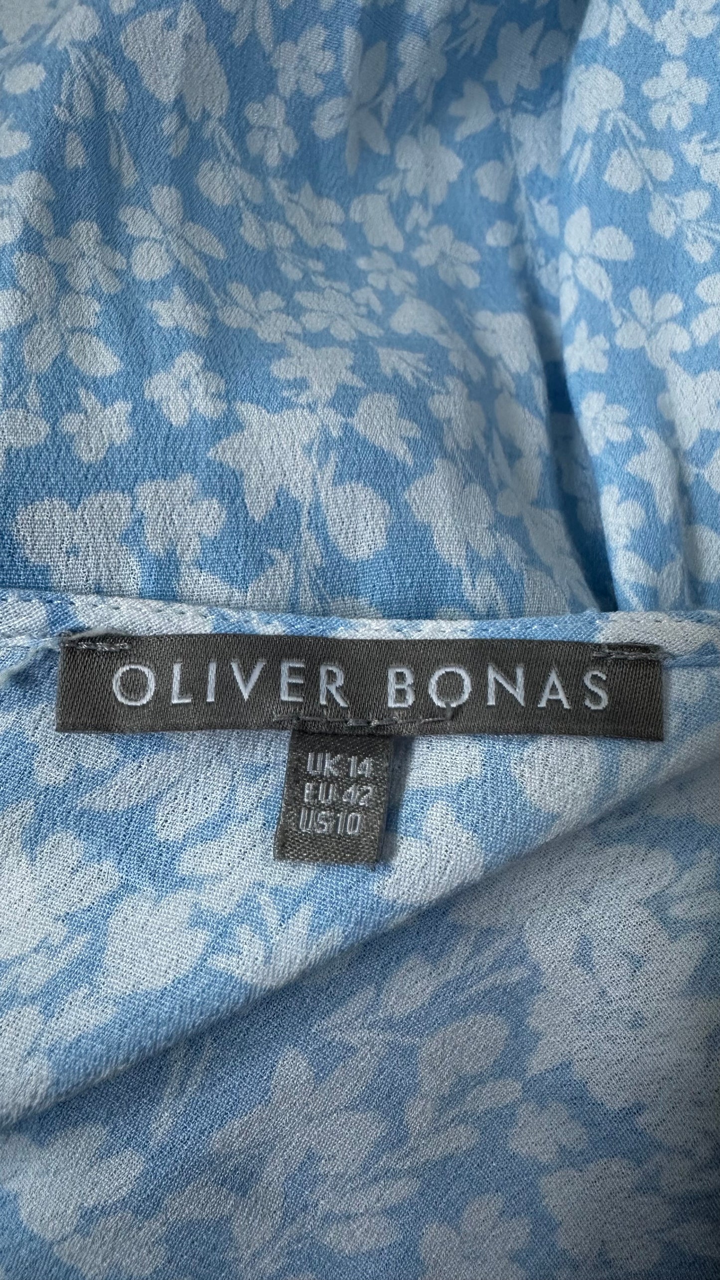 Oliver Bonas light blue white floral midi side split dress medium UK 14 new