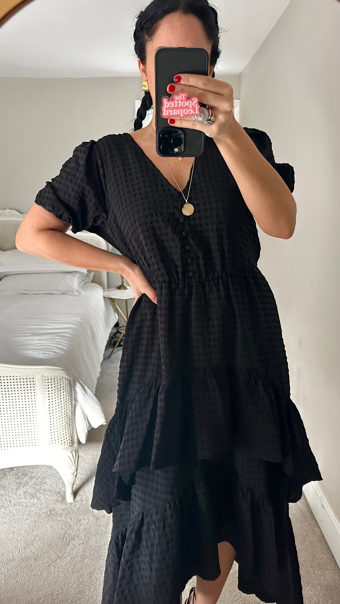 Ro & Zo black gingham check hi low ruffle medium UK 14 vgc