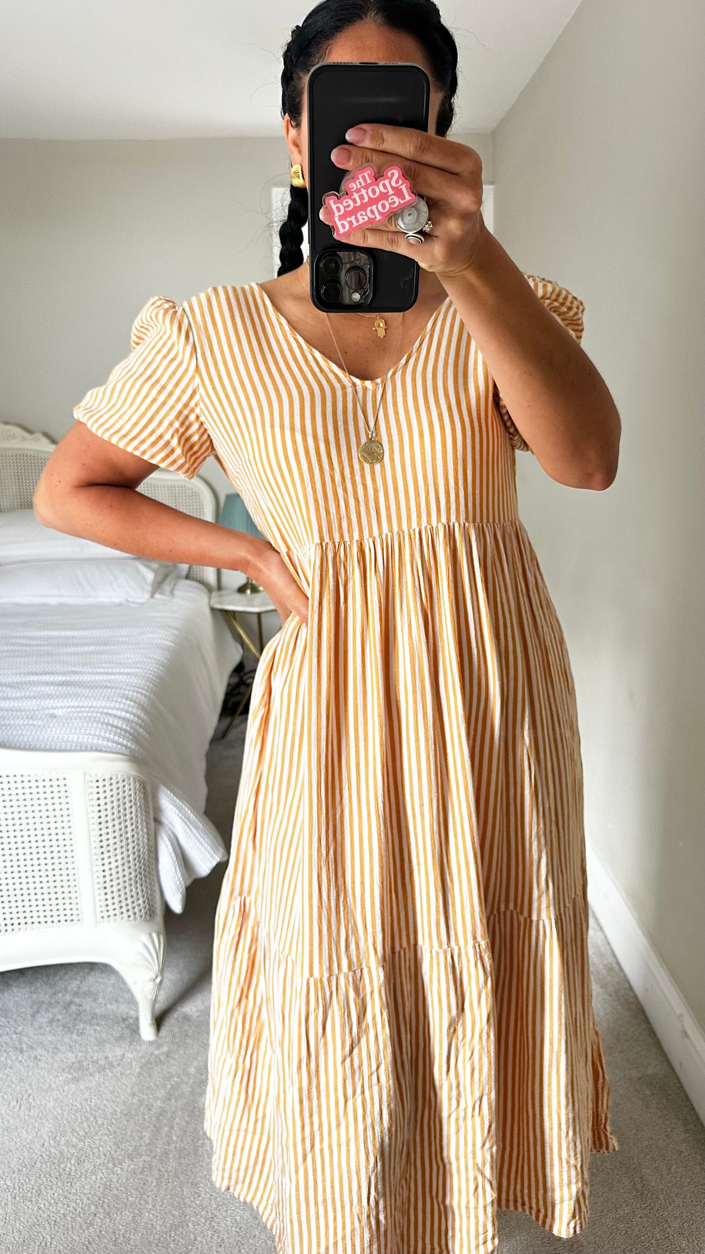Warehouse orange white stripe midi long maxi dress medium UK 12-14 vgc