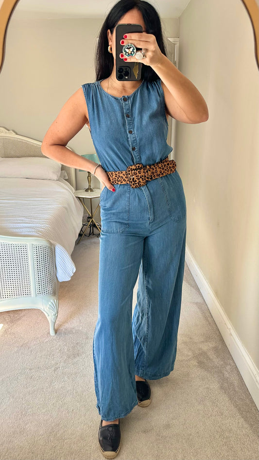 Oliver Bonas denim jeans jumpsuit boiler suit medium UK 10 vgc