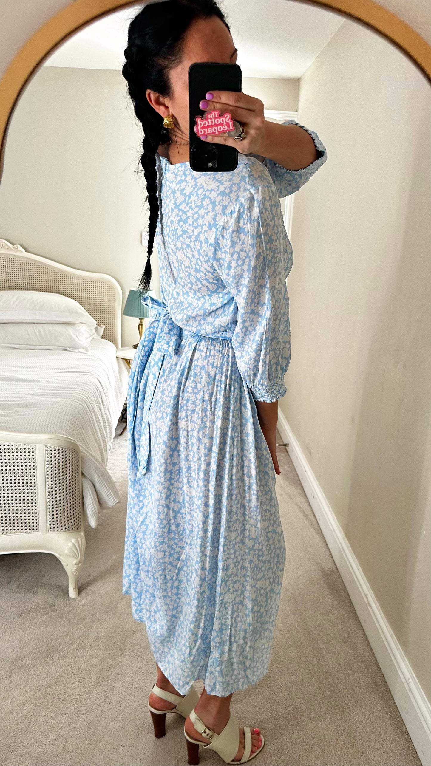 Oliver Bonas light blue white floral midi side split dress medium UK 14 new