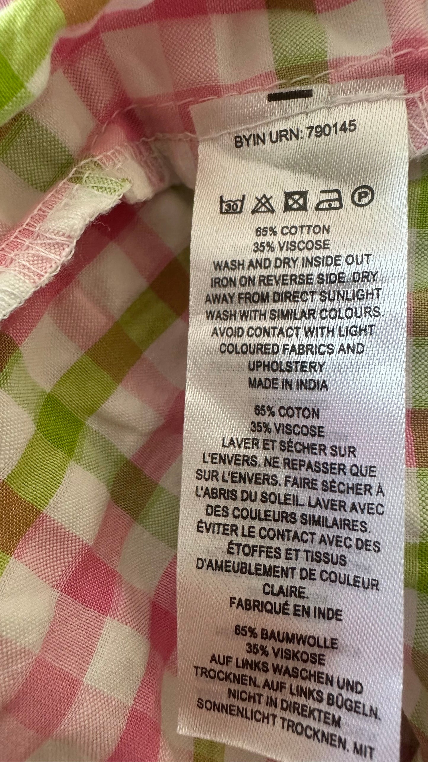 French Connection pink white green gingham check rusched maxi dress large UK 14-16 vgc