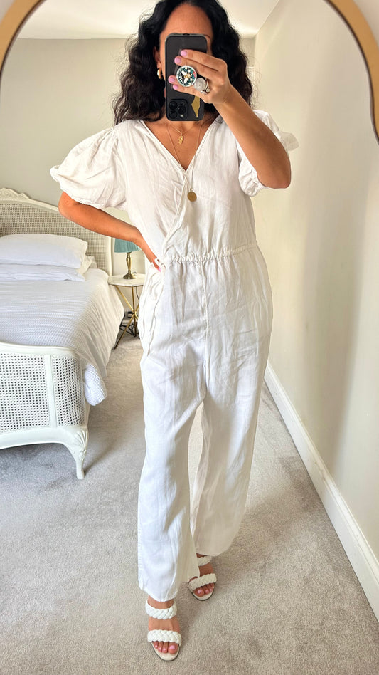& other stories white linen jumpsuit playsuit extra large UK 14 vgc