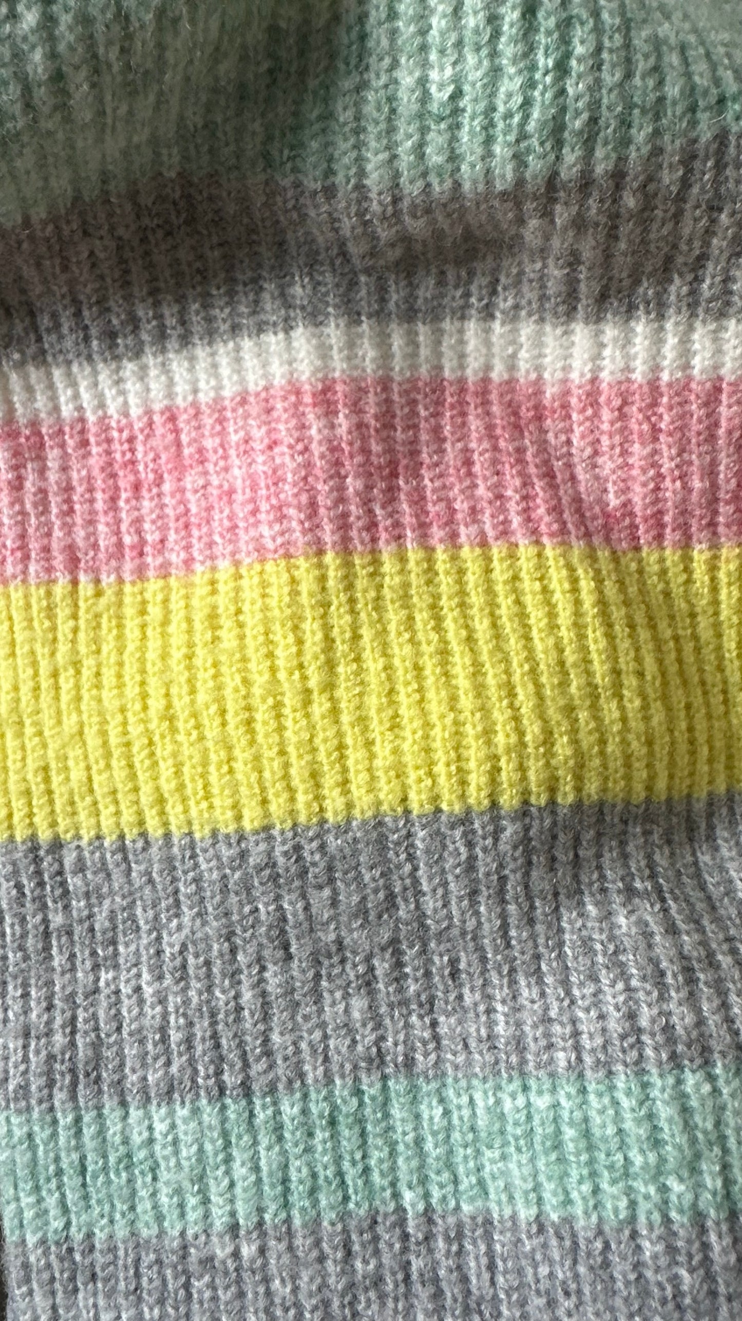 Oliver bonas grey pink yellow teal stripe open knit cardigan extra large XL UK 12-14