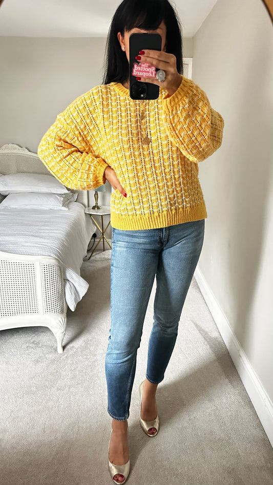 Oliver bonas yellow lemon knitted jumper large UK 12-14 vgc