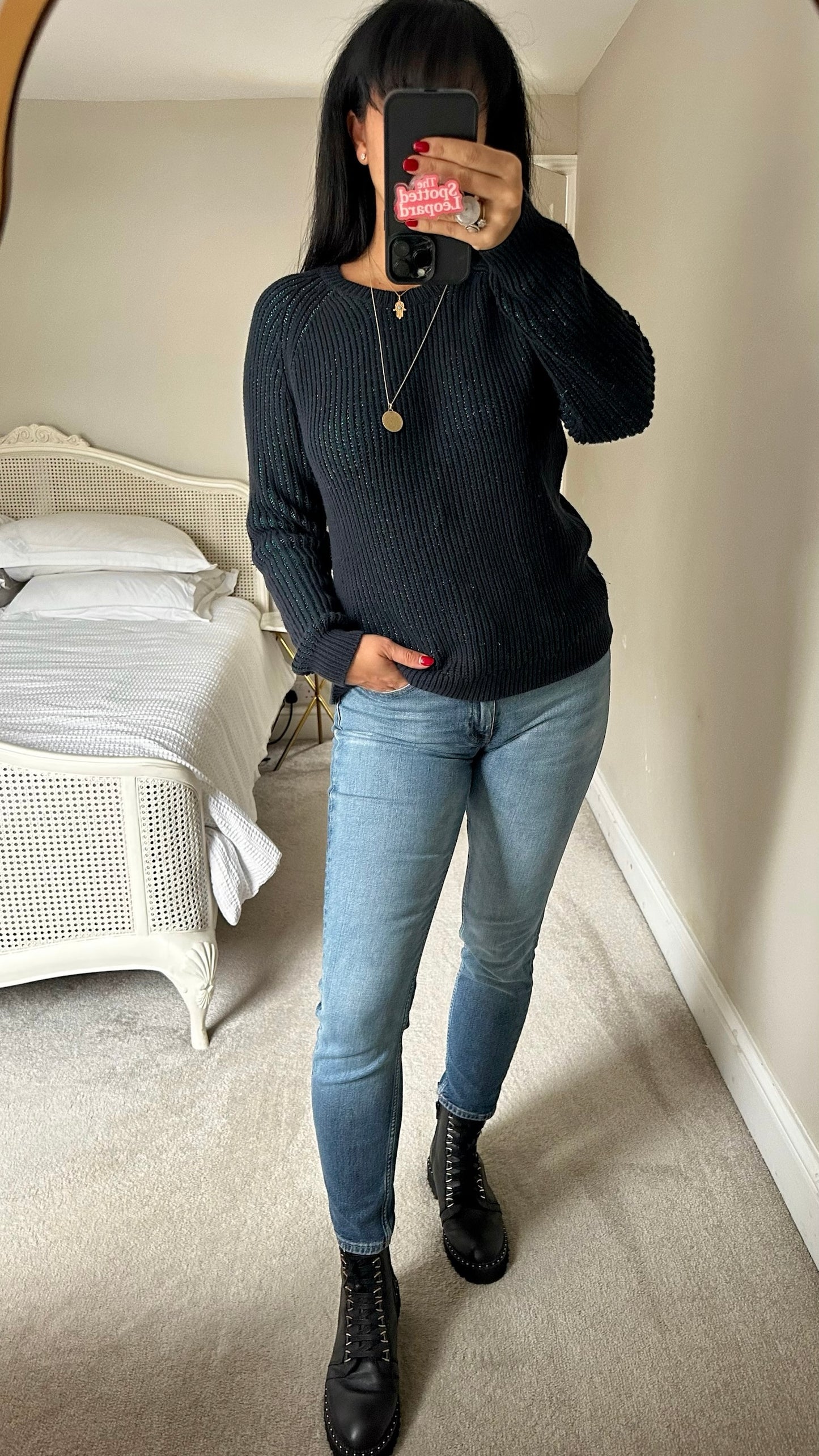 Hush turquoise green blue shimmer knit jumper medium M UK 10 XMS25 excellent used condition