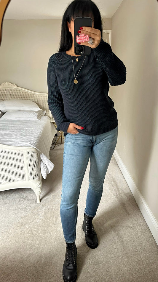 Hush turquoise green blue shimmer knit jumper medium M UK 10 XMS25 excellent used condition