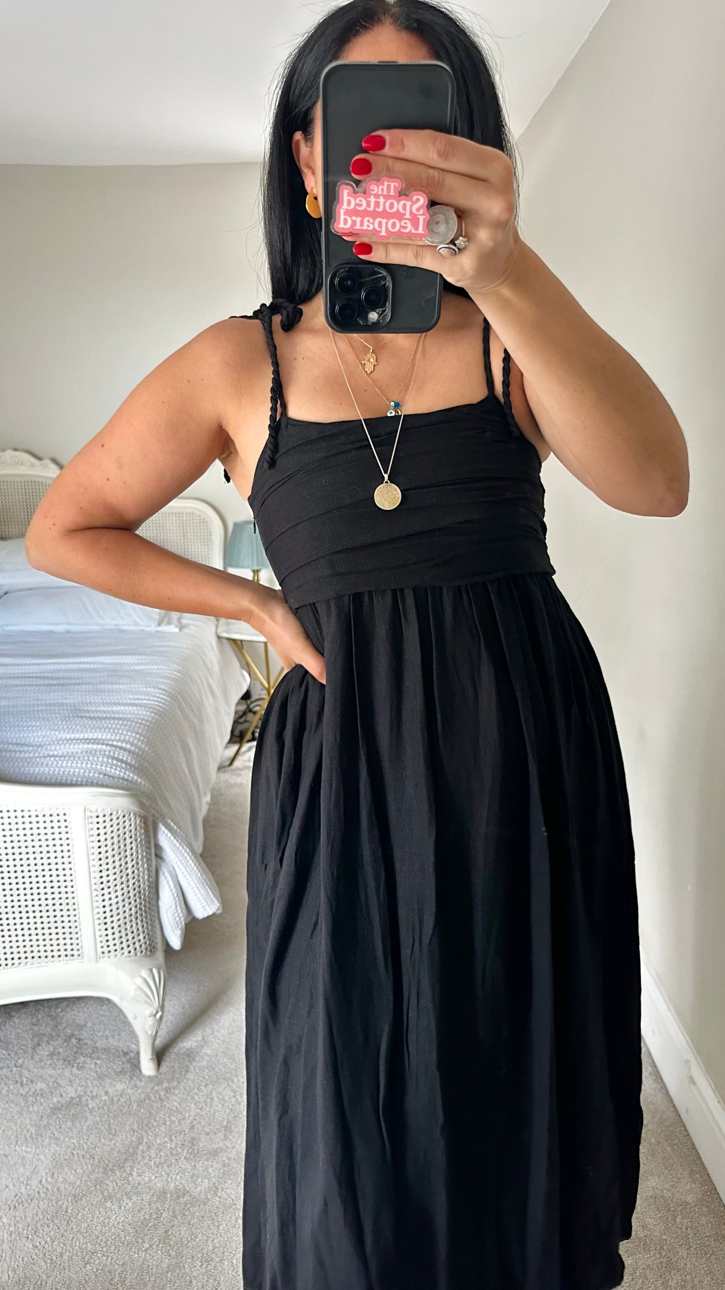 Selected Femme @ Anthropologie black linen blend sun dress midi small UK 8 holiday vgc
