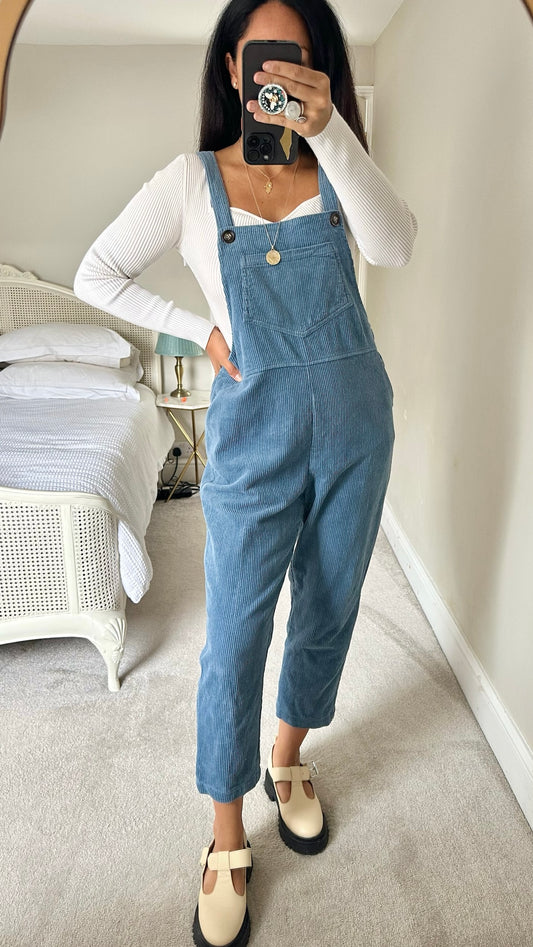 FRNCH soft light blue corduroy jumpsuit dungarees M medium UK 10-12 petite vgc W25