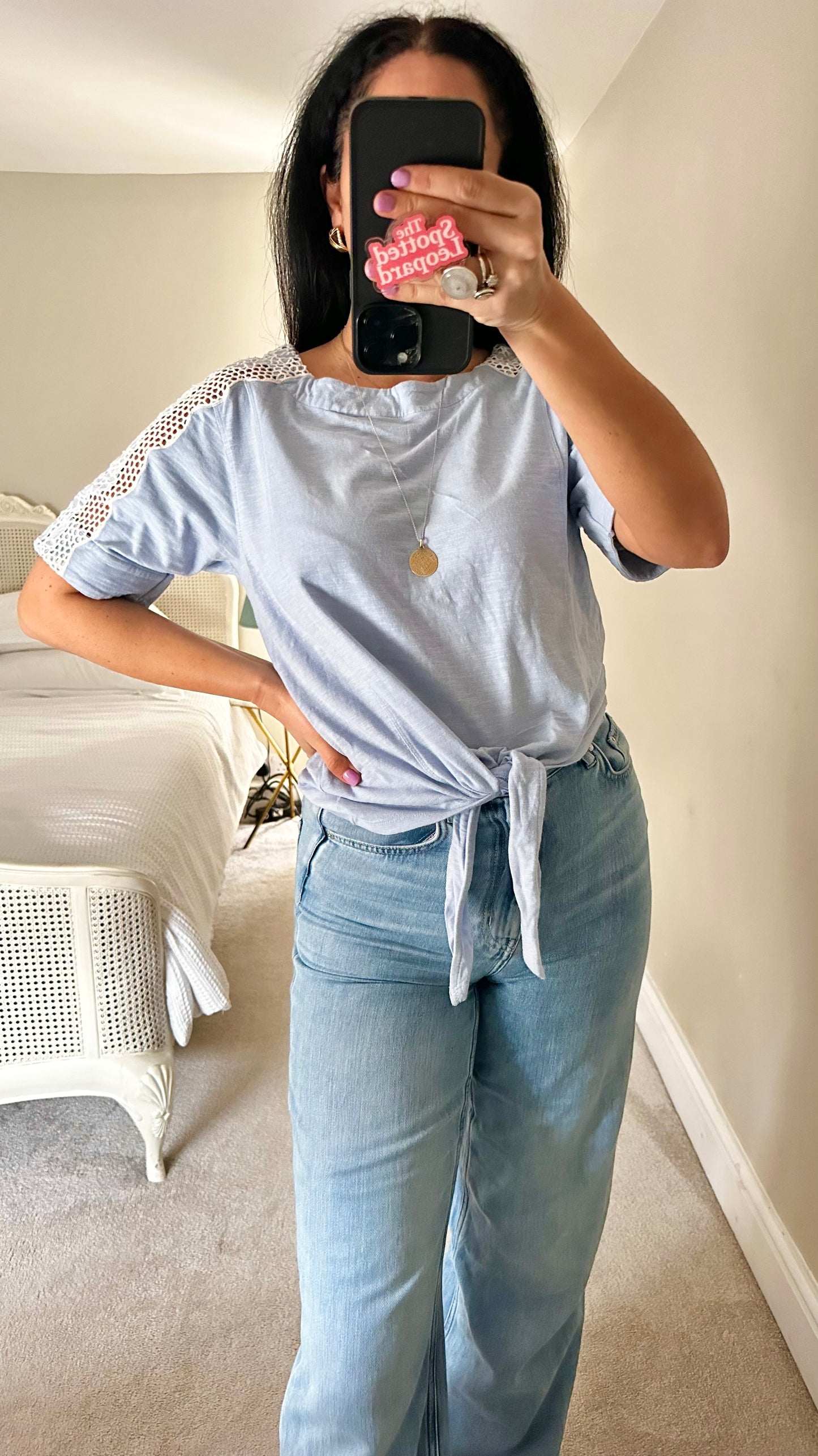 White Stuff light blue embroidered t shirt top small UK 8-10 vgc