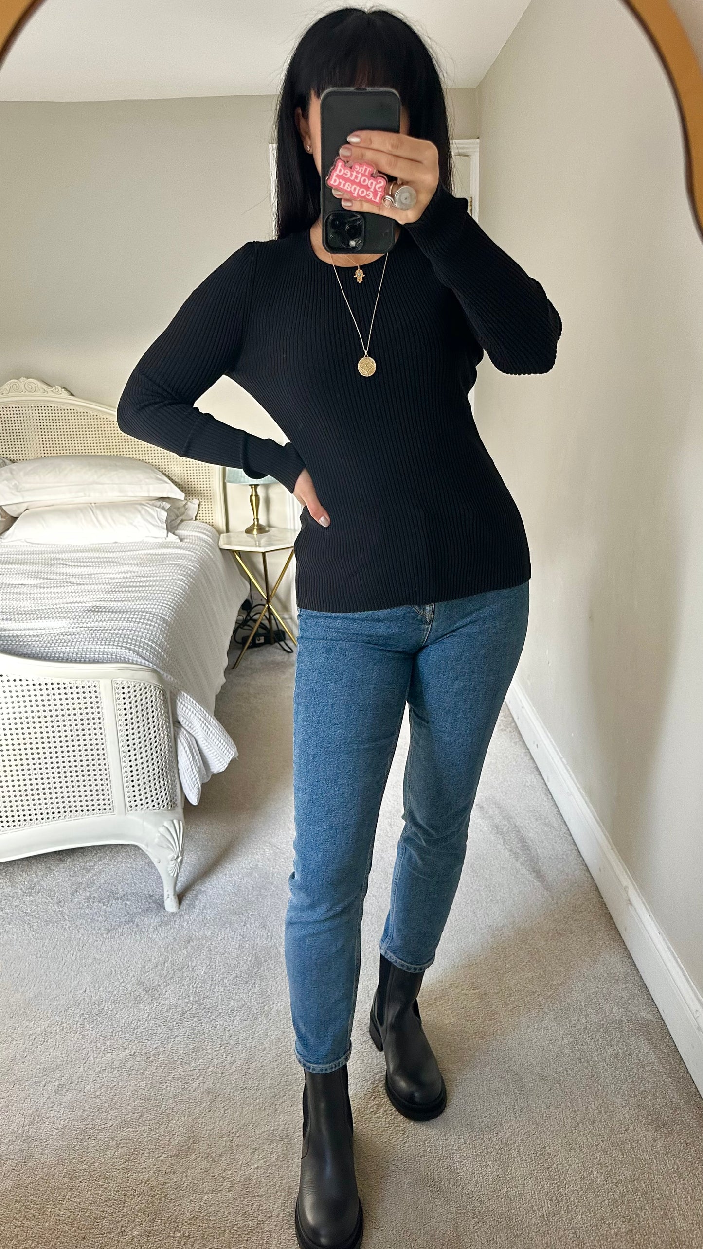 Arket black ribbed stretch cut out back knitted jumper large UK 14 vgc