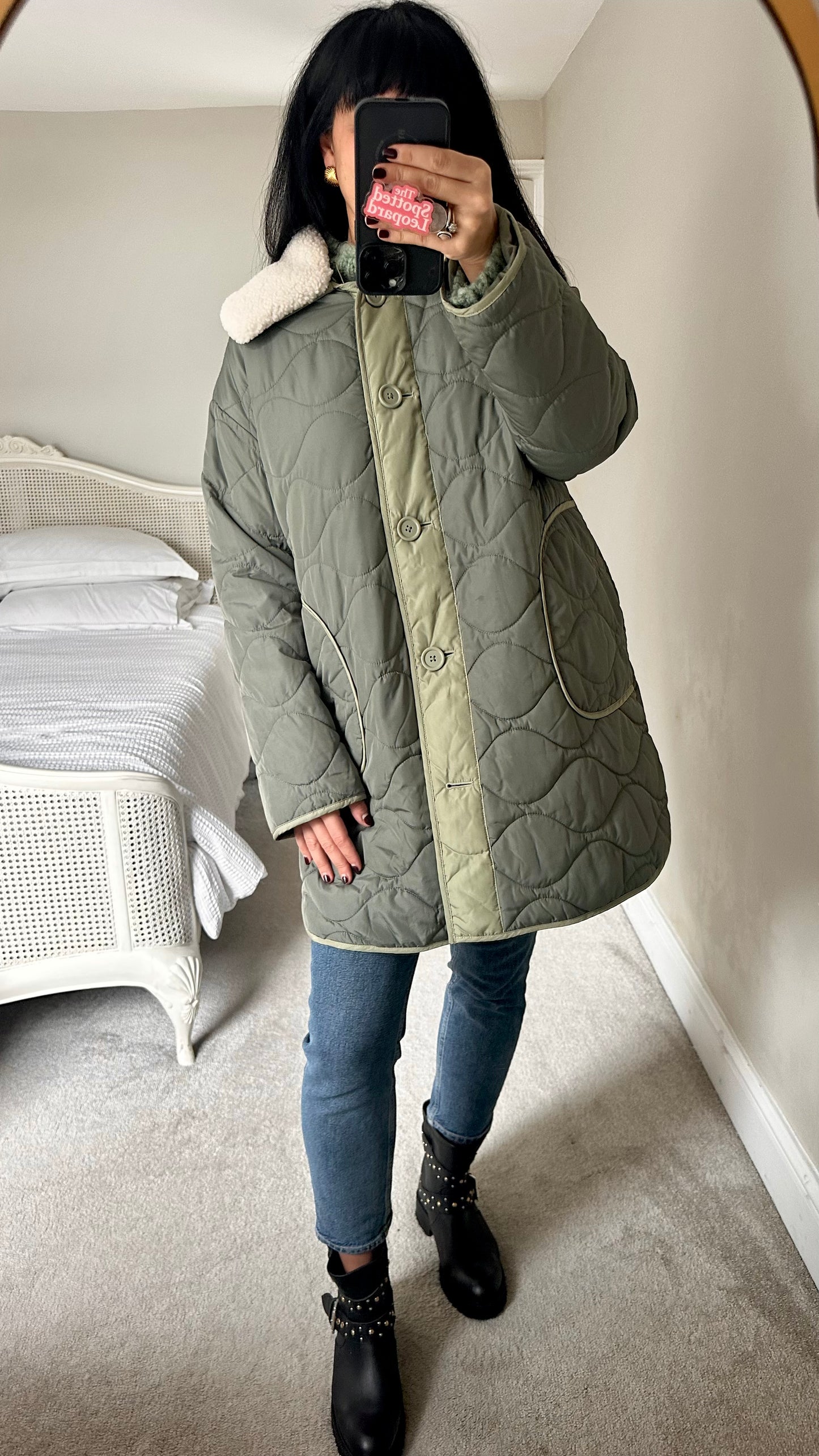 Albaray khaki green quilted puffa coat medium large UK 12-14 vgc