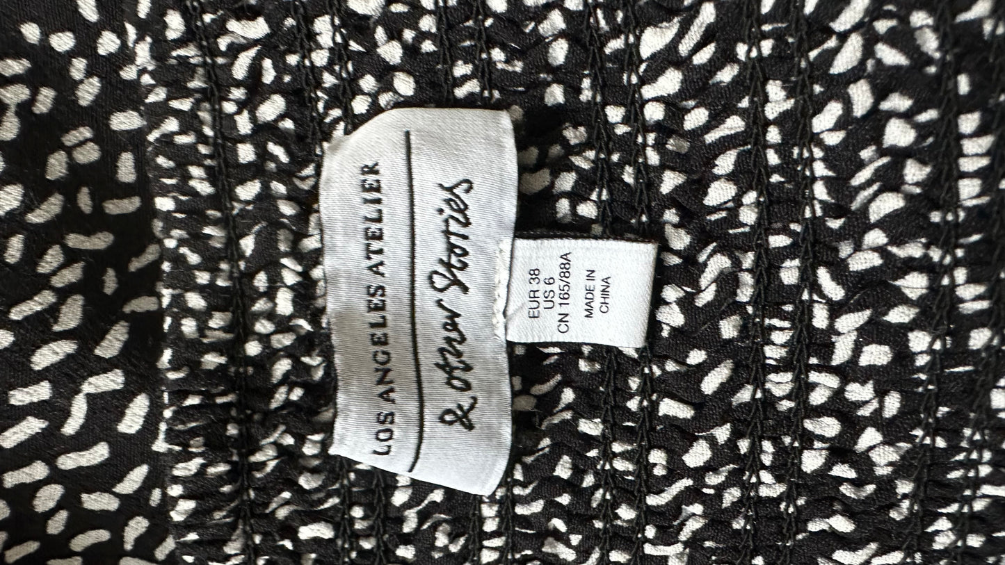 & other stories black white sprinkles print side split midi event day dress small UK 10