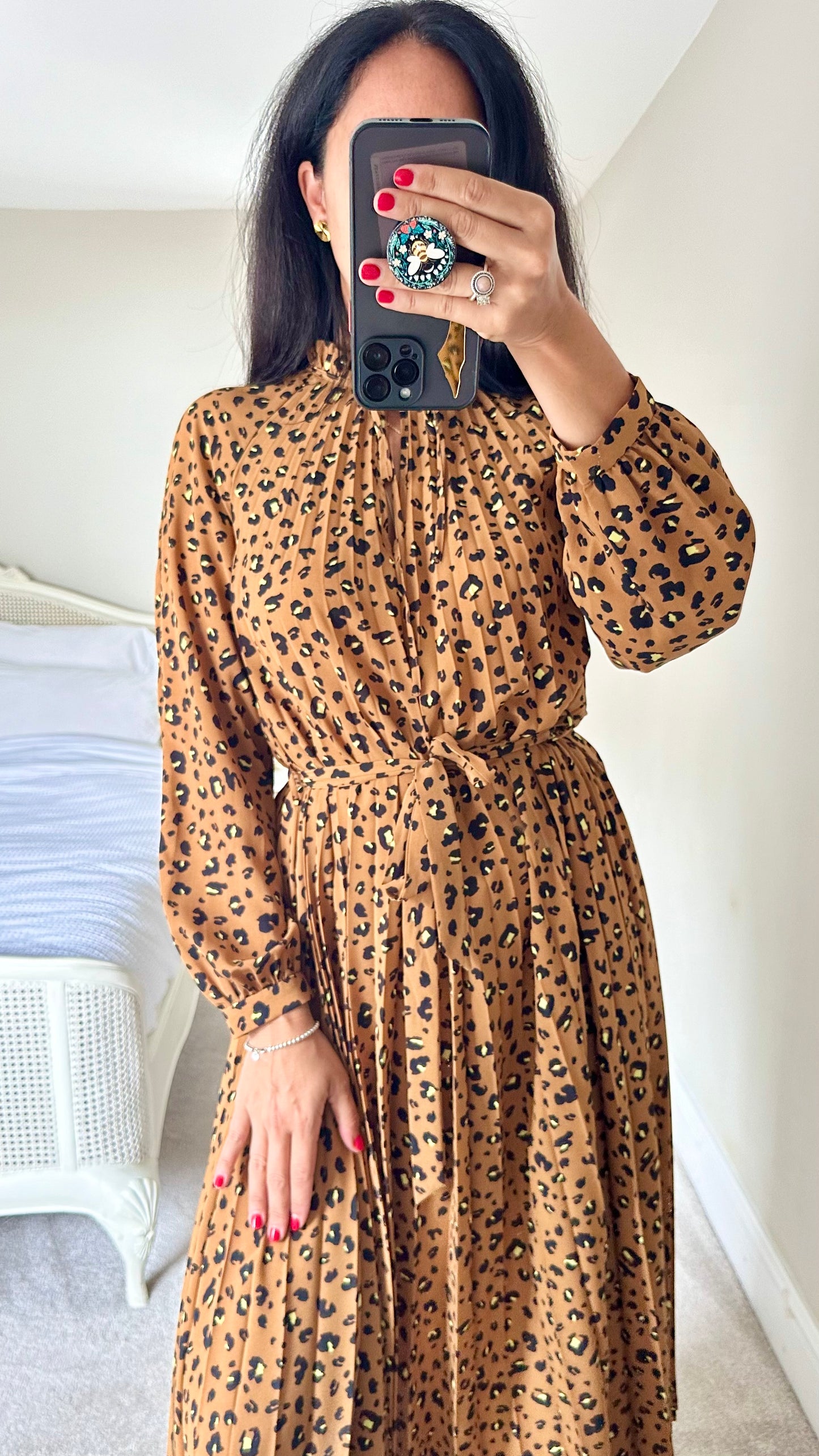 & other stories pleated leopard print midi long dress small medium UK 10 vgc