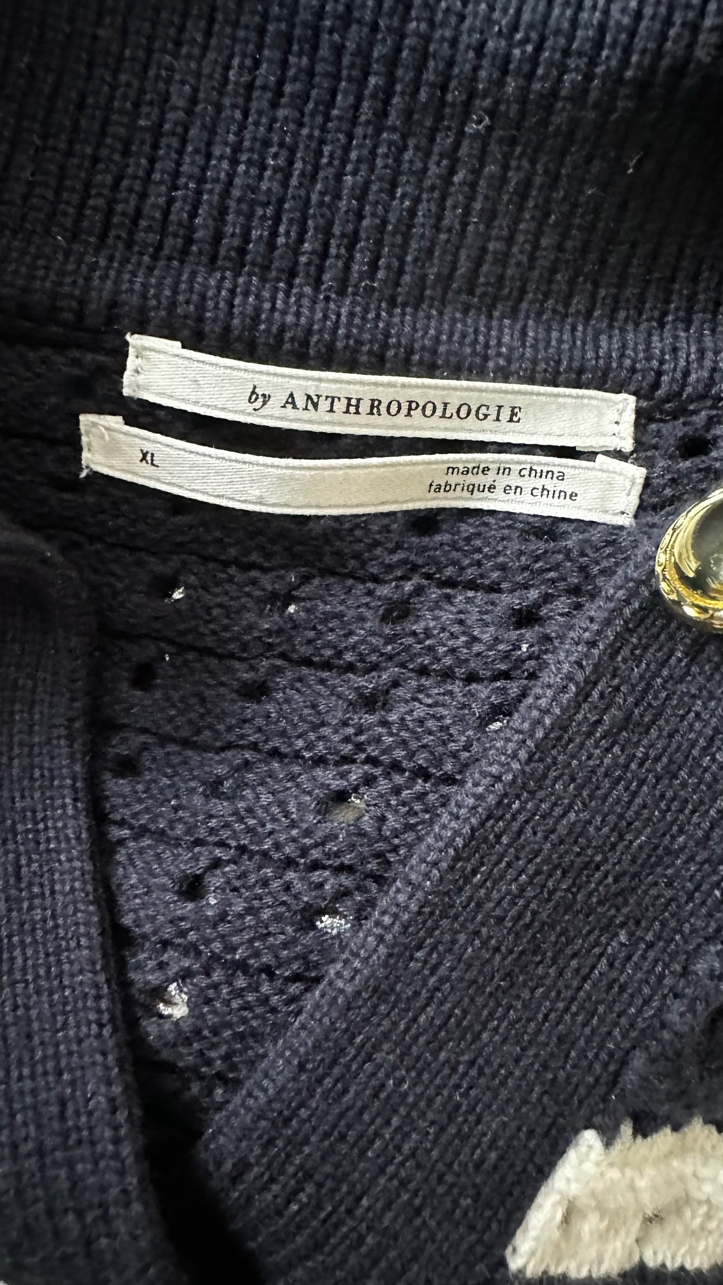 Anthropologie navy blue white stripe crochet knitted cardigan extra large UK 14 vgc XMS25