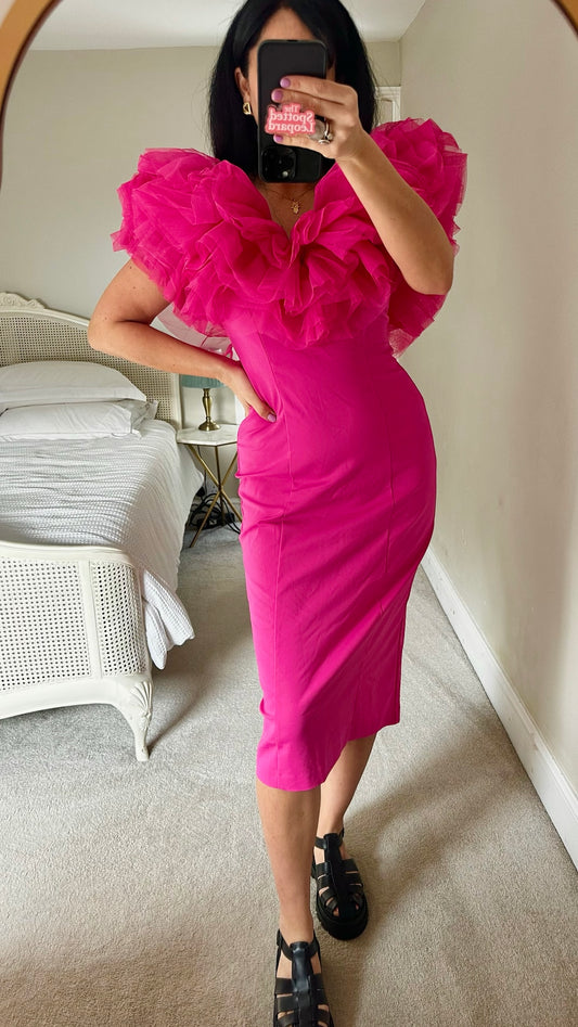& other stories fuchsia pink event party statement dress medium UK 12 vgc
