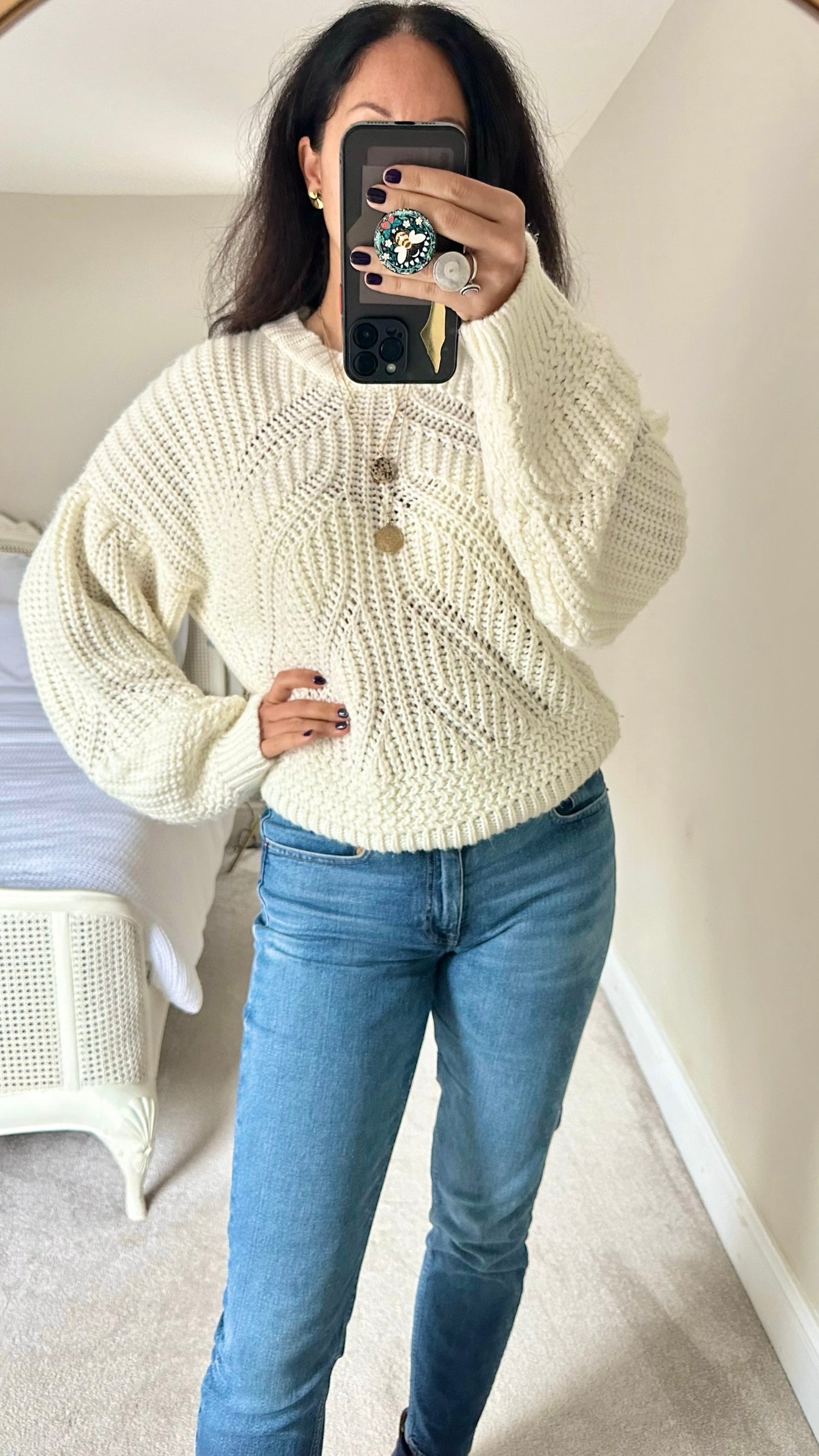 Topshop white chunky knit jumper small medium UK 8 10 12 vgc