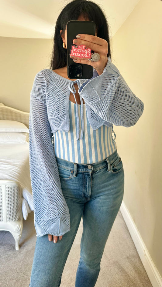 Anthropologie light blue crochet bolero cardigan small UK 10 new bnwt boho