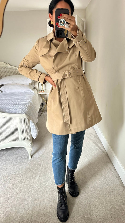 Warehouse beige trench coat mac coat jacket large UK 12 vgc w25