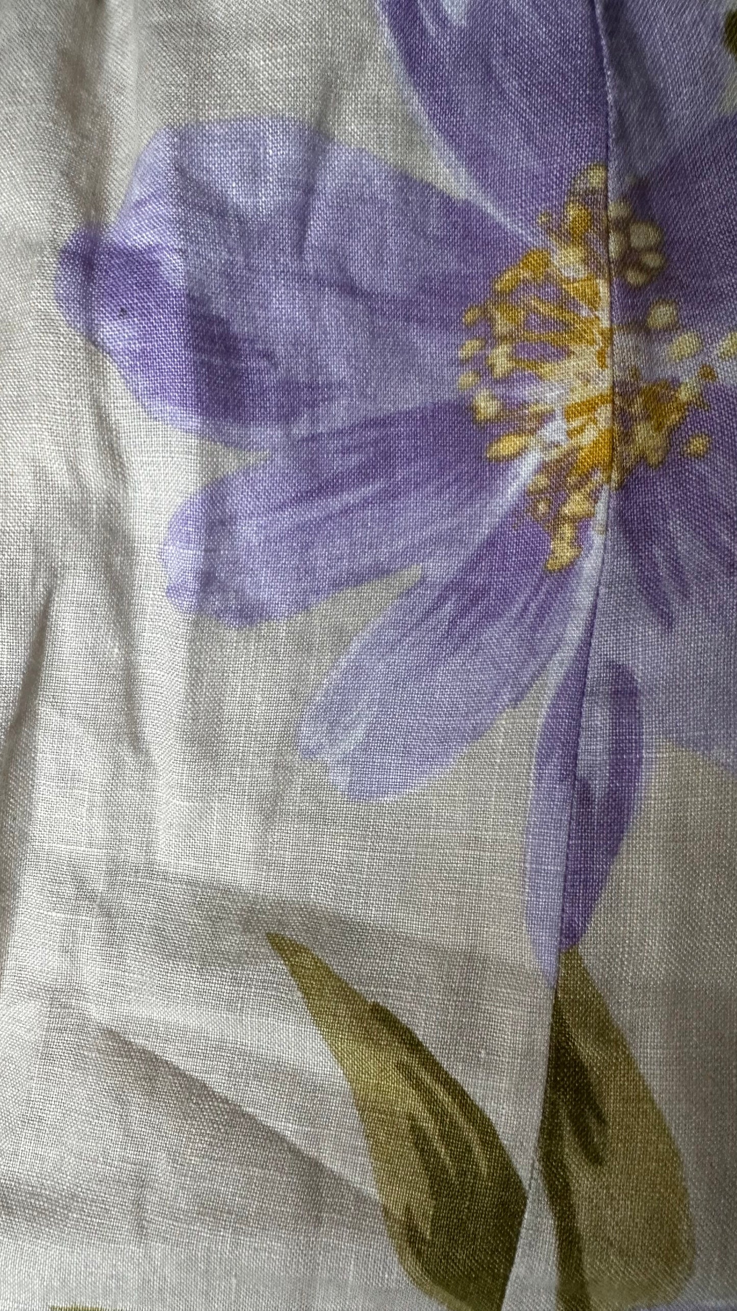 & other stories beige lilac floral linen mini puff sleeve dress holiday small UK 8 vgc