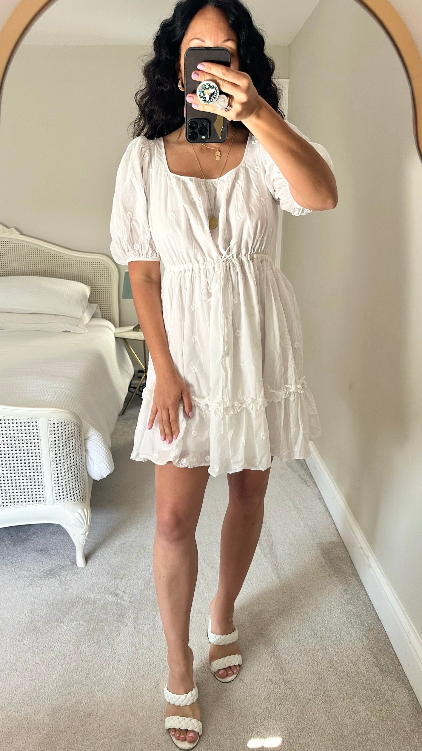 &Other stories white floral embossed mini sun dress holiday small S UK 8-10 and large L UK 12