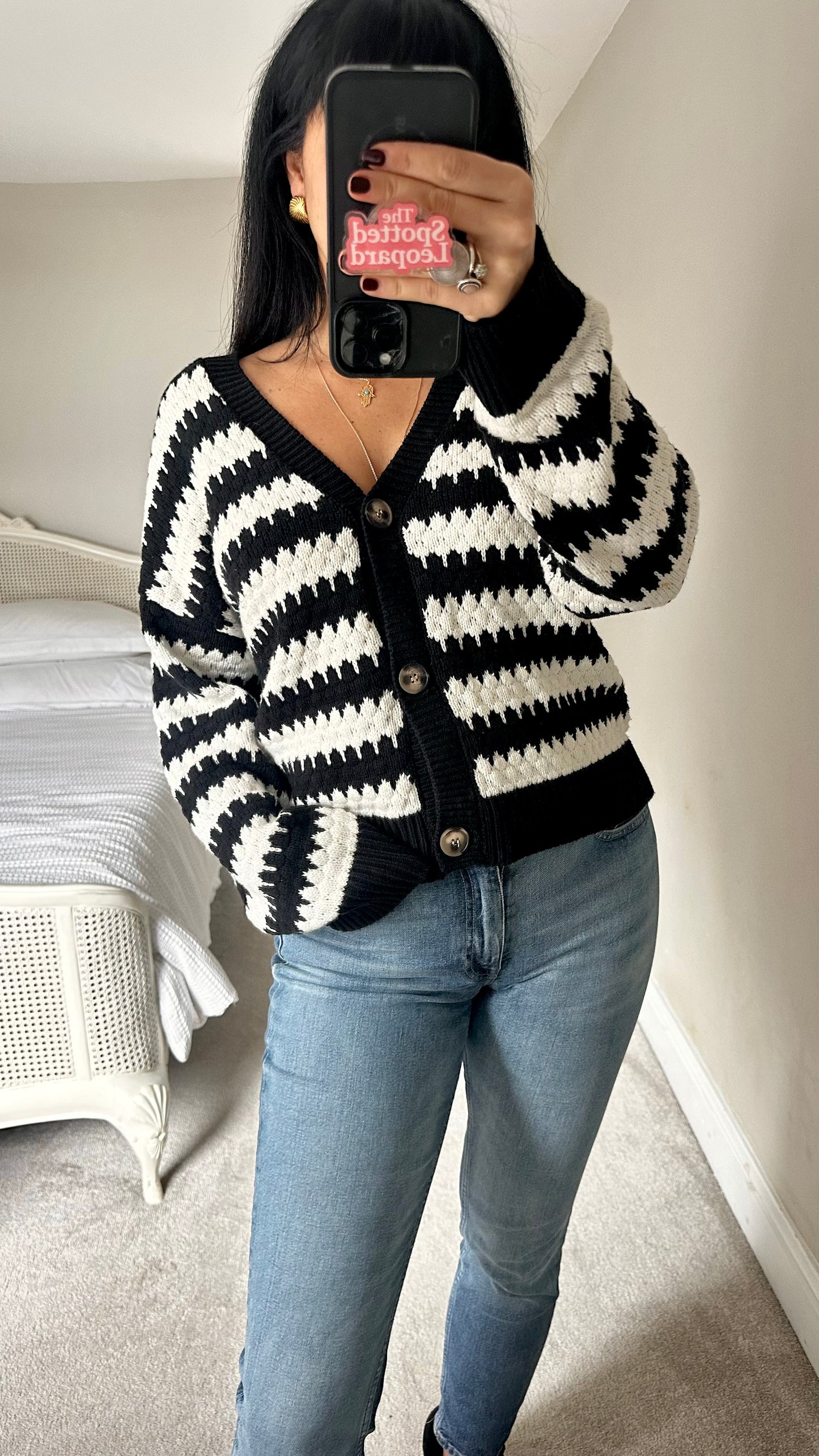 Selected Femme @ Anthropologie black white crinkle knitted jumper cardigan medium UK 12 vgc