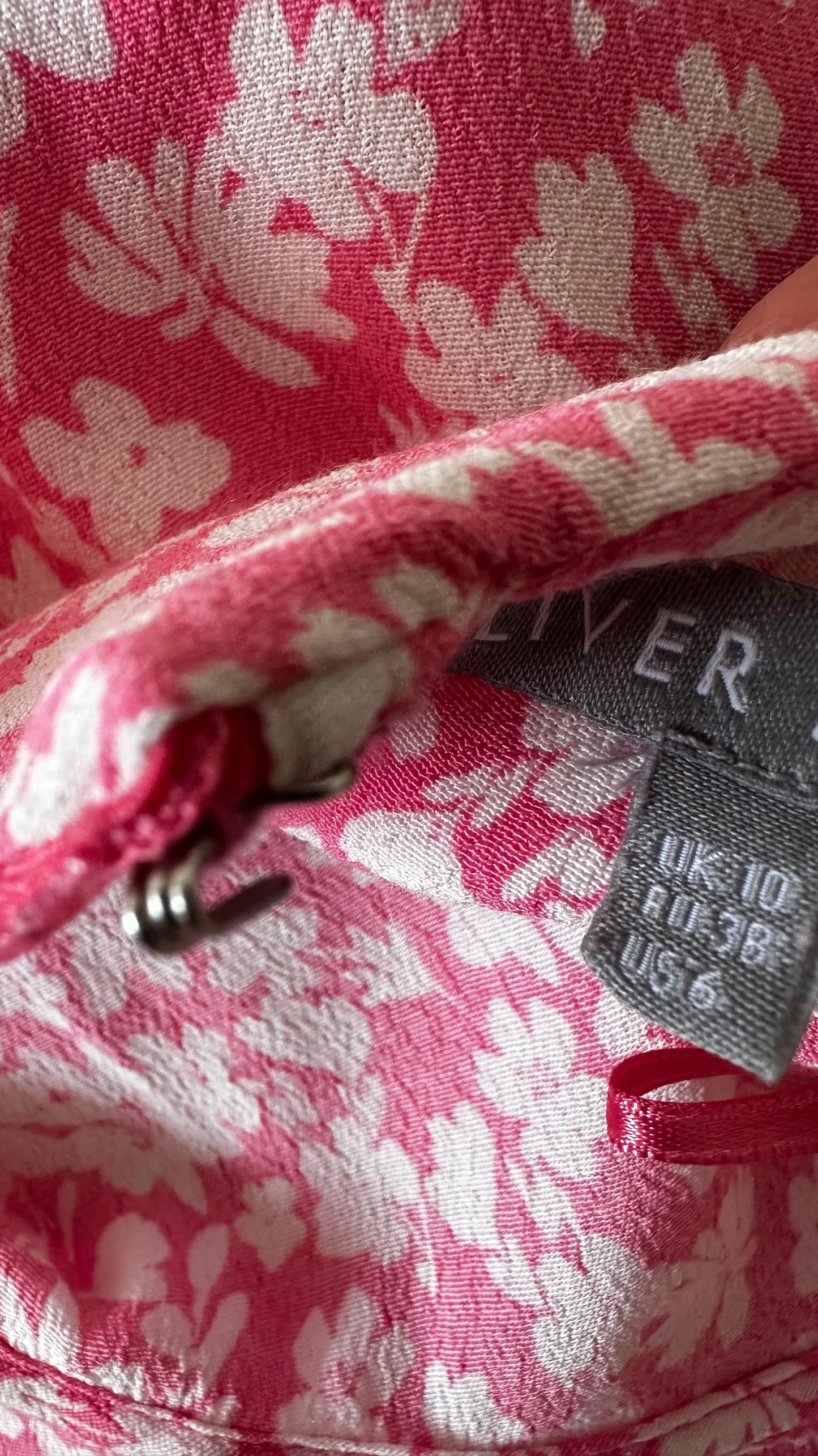 Oliver Bonas rose pink white floral side split midi petite dress small UK 10 vgc