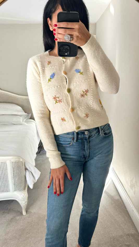 Mango cream vintage look knitted cardigan UK 10 vgc