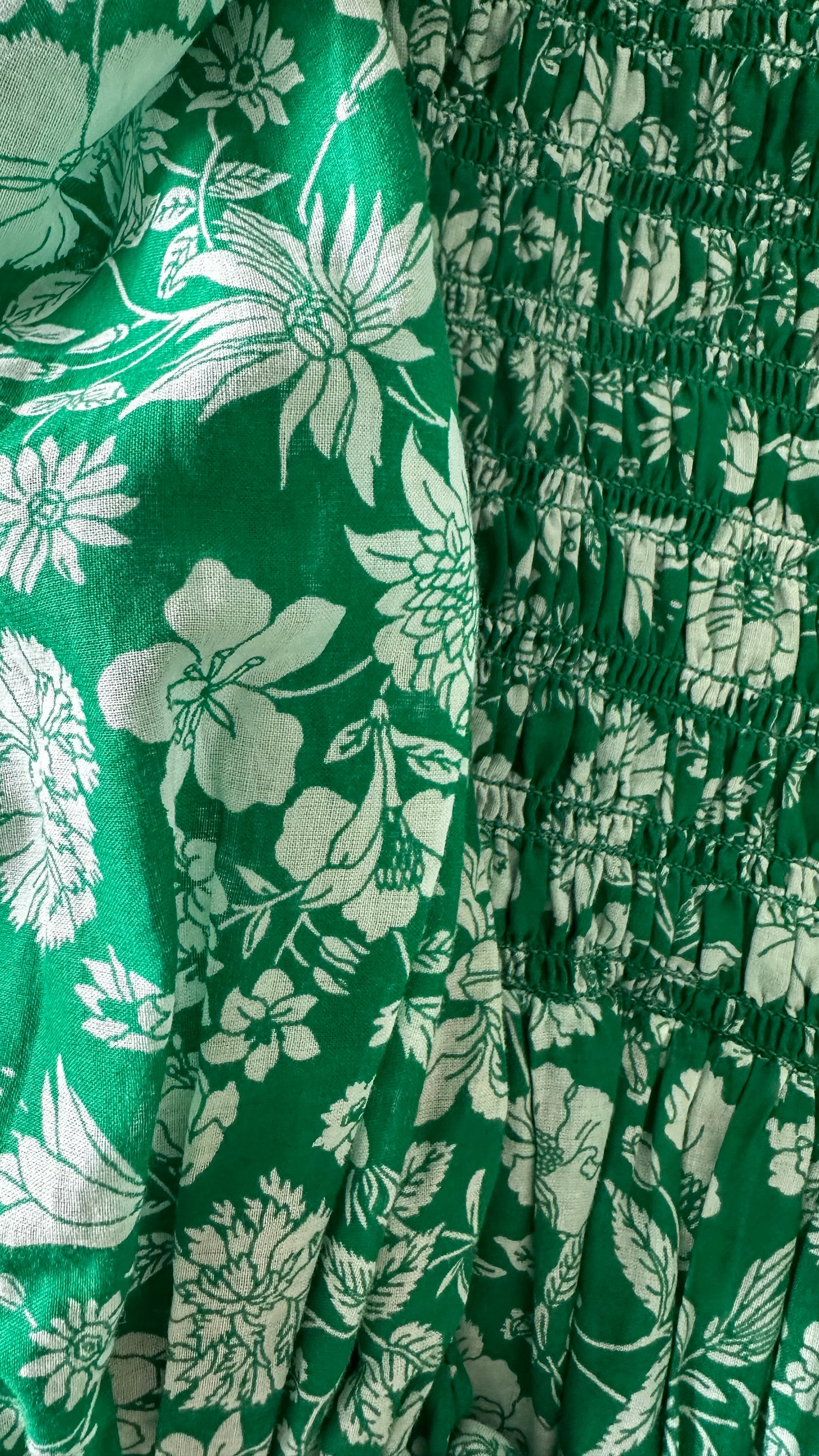 & other stories green white floral shirred bust dress small UK 10 mini holiday vgc