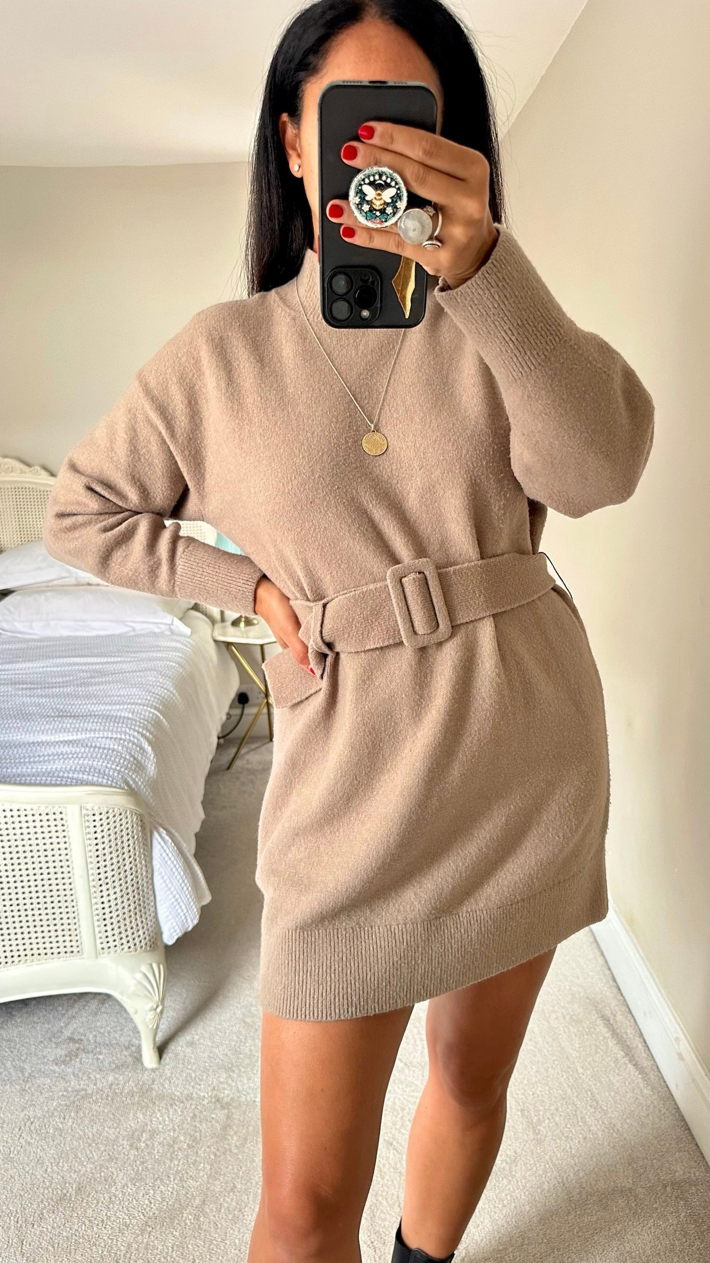 & other stories caramel mocha knitted jumper dress medium UK 10-12 vgc w25