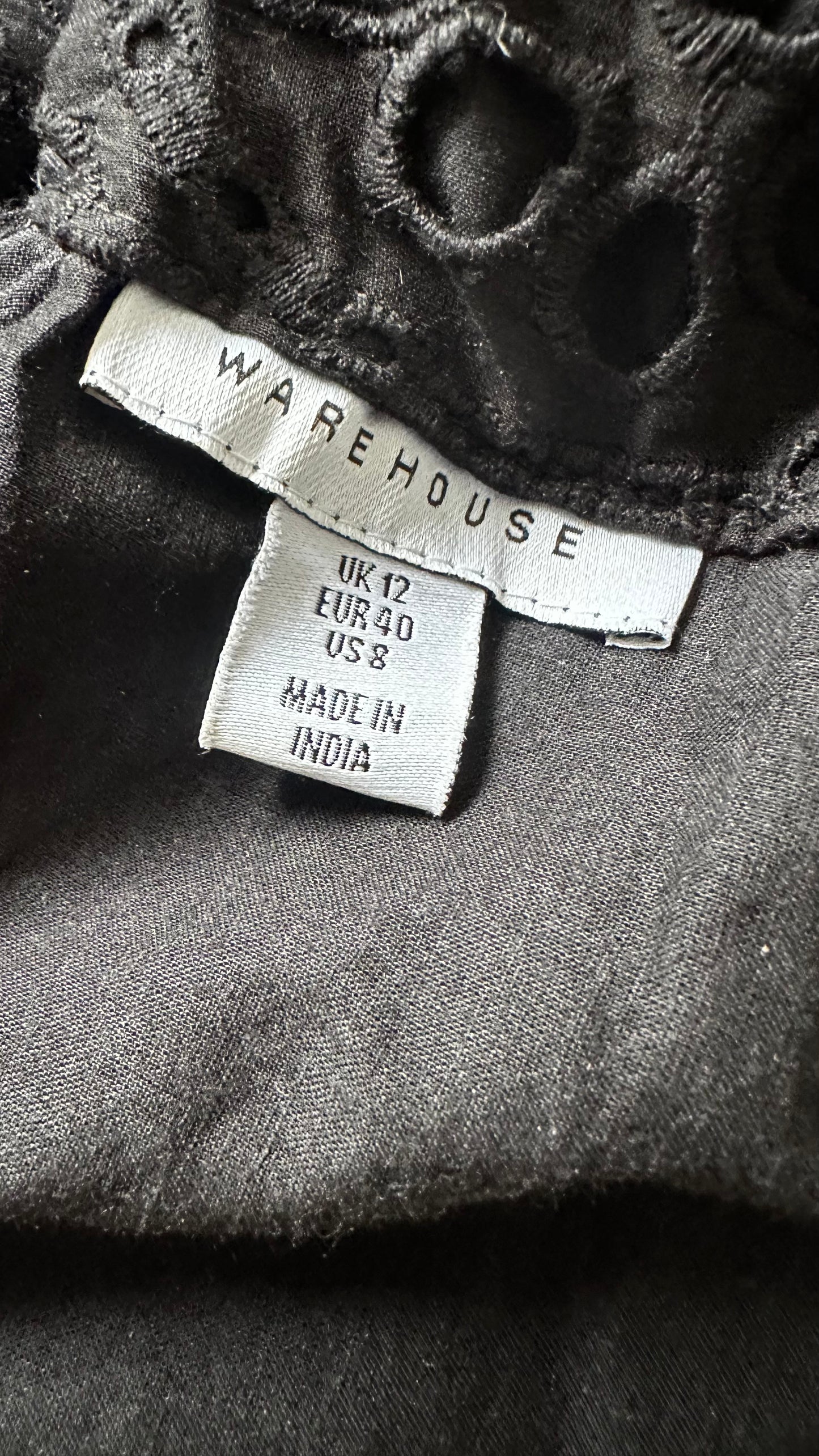 Warehouse black cotton maxi long holiday dress medium UK 12 vgc