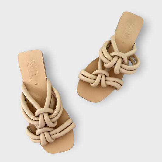 Zara beige cream knot sliders sandals shoes new UK 4 EU 37