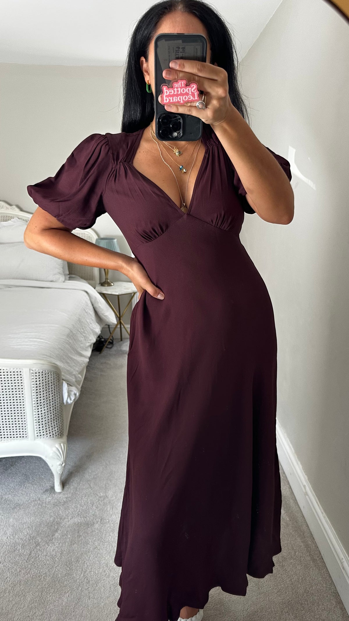 Ghost mulberry deep purple midi long wedding guest dress small UK 8-10 vgc