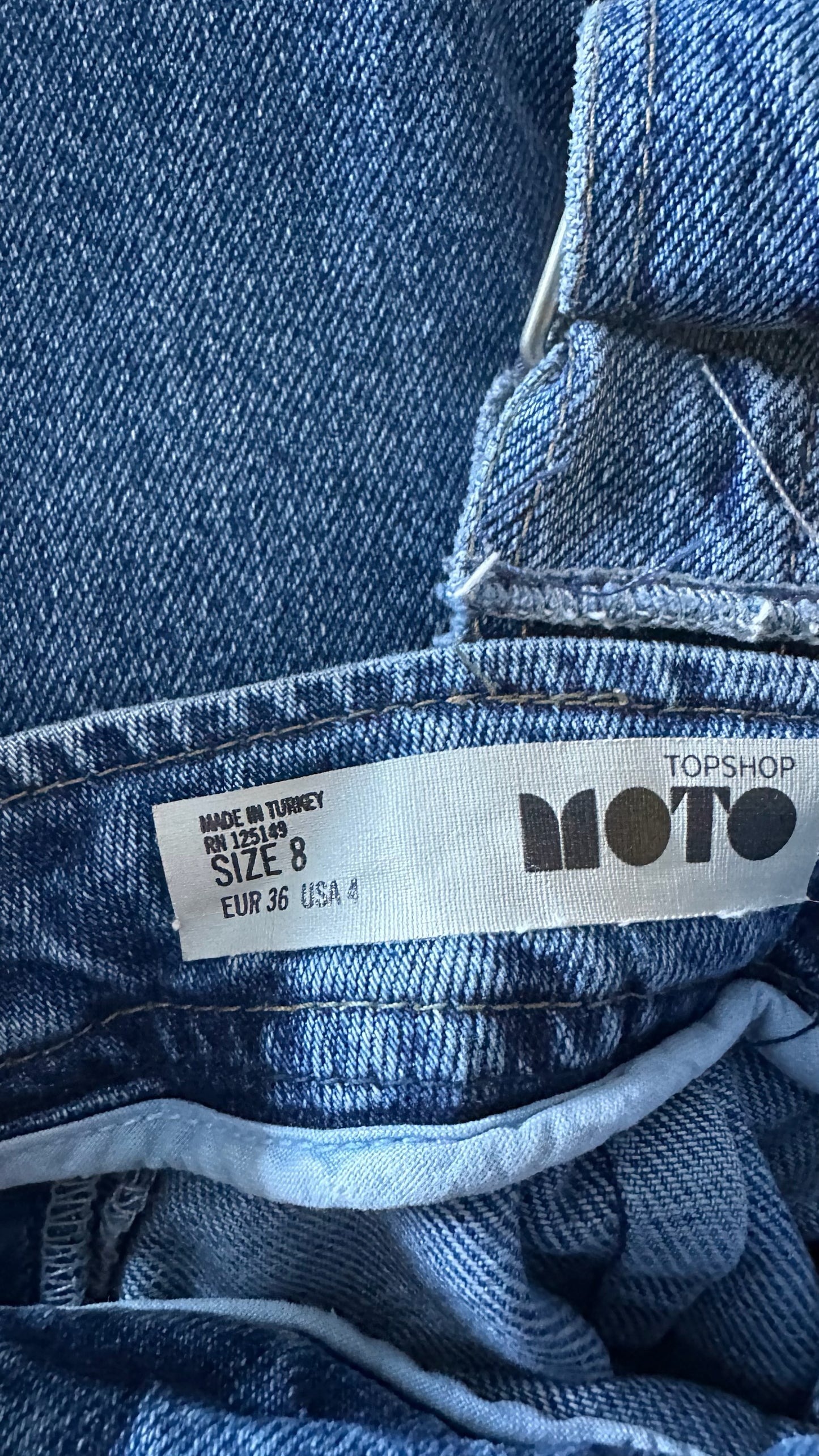 Topshop cropped denim dungaree jumpsuit small UK 8 vgc