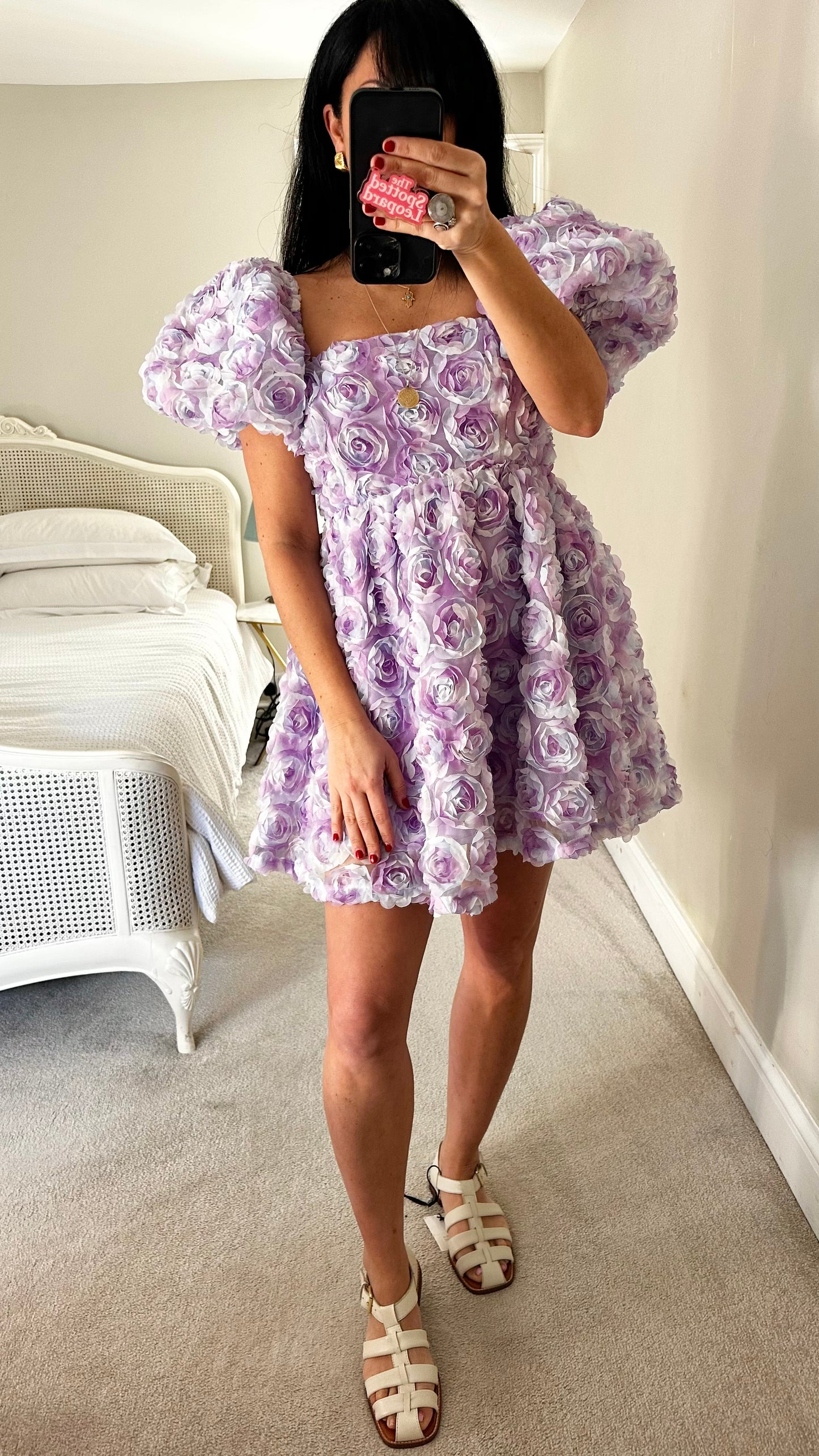 Forever Unique lilac pink roses floral statement mini dress medium UK 12 event vgc