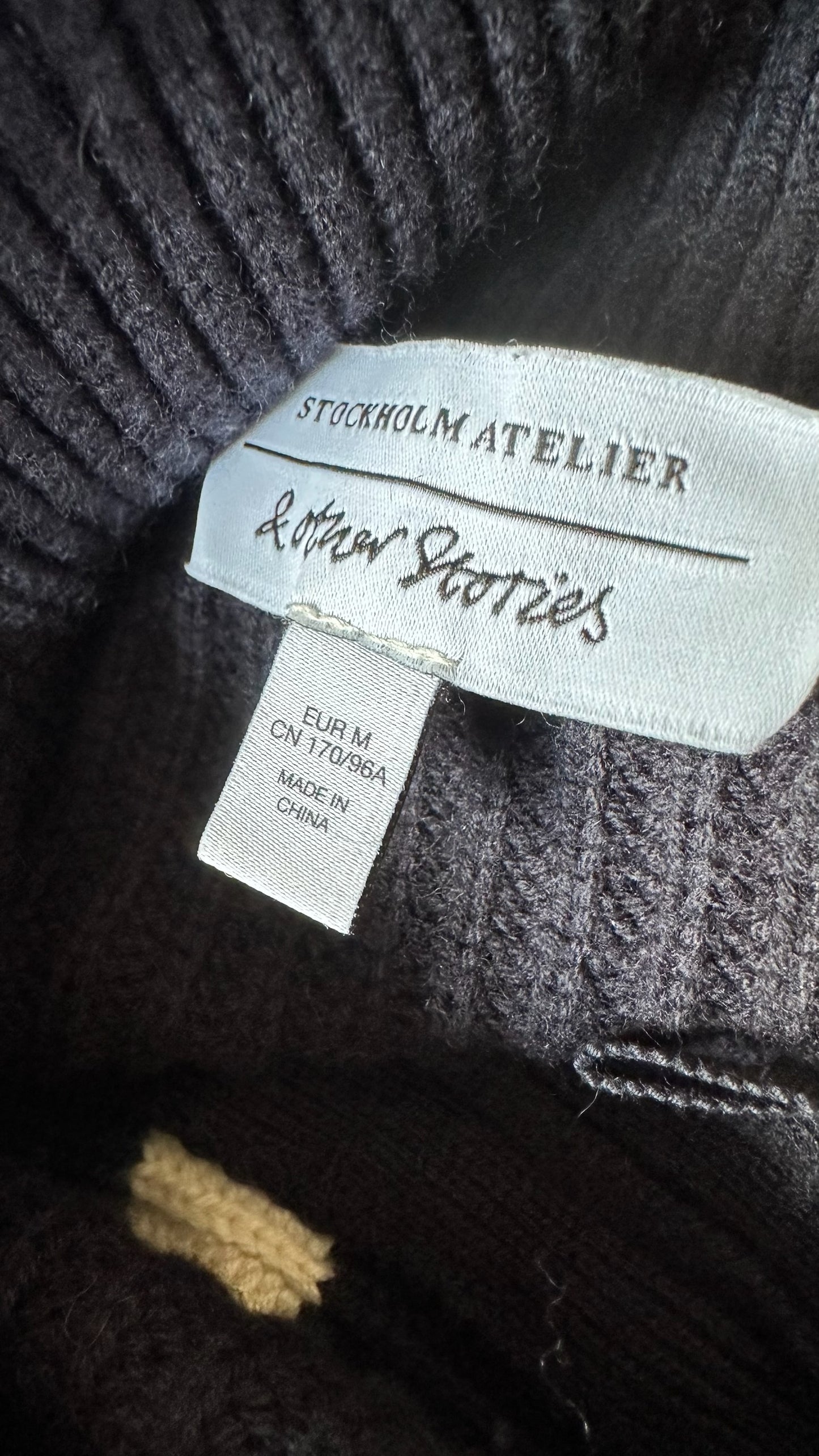 & other stories navy blue beige stripe knitted jumper large UK 12 vgc w25