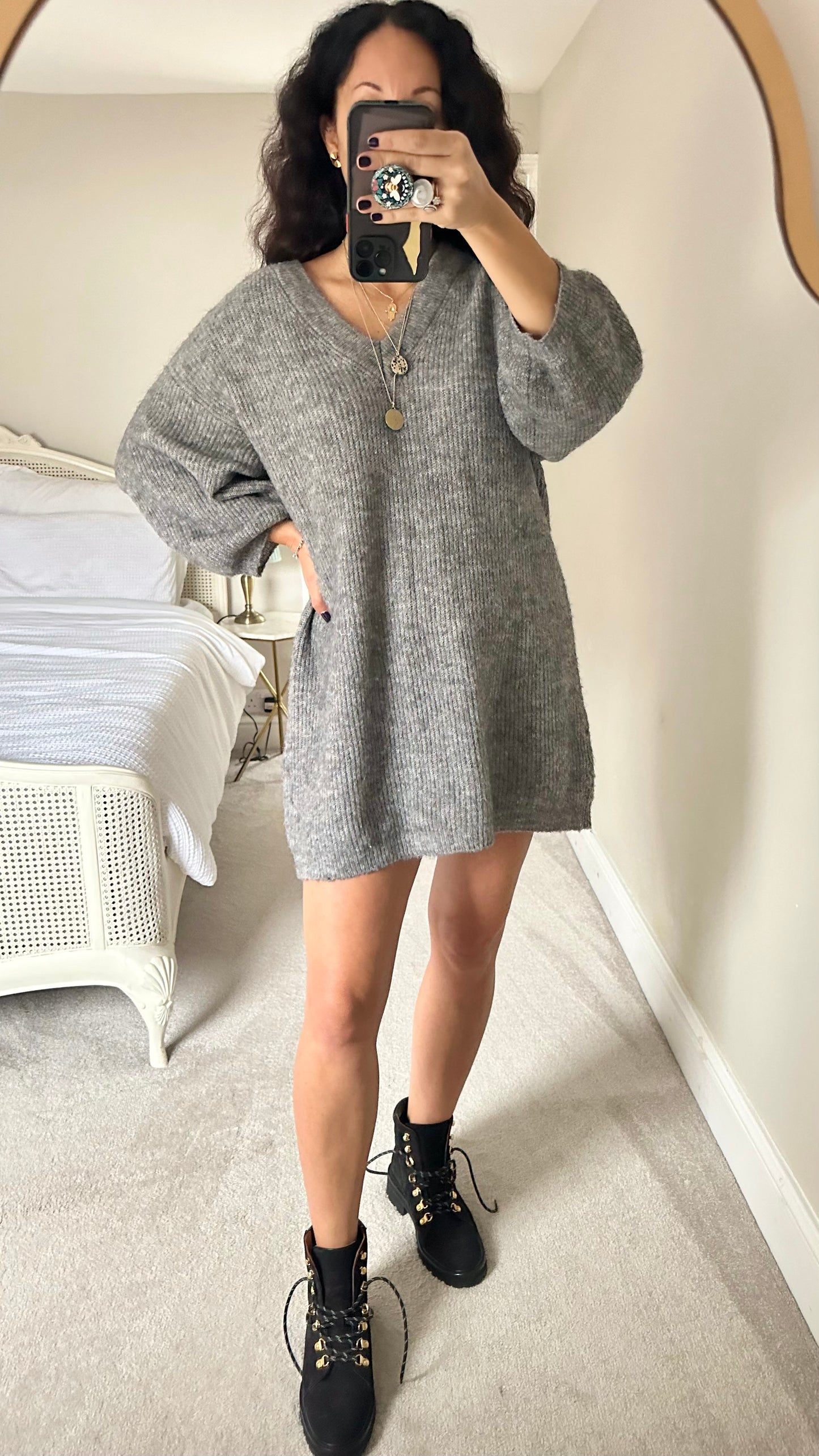 Object grey knitted mini dress alpaca blend wool large UK 12 vgc