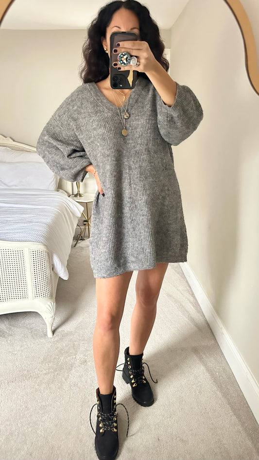 Object grey knitted mini dress alpaca blend wool large UK 12 vgc