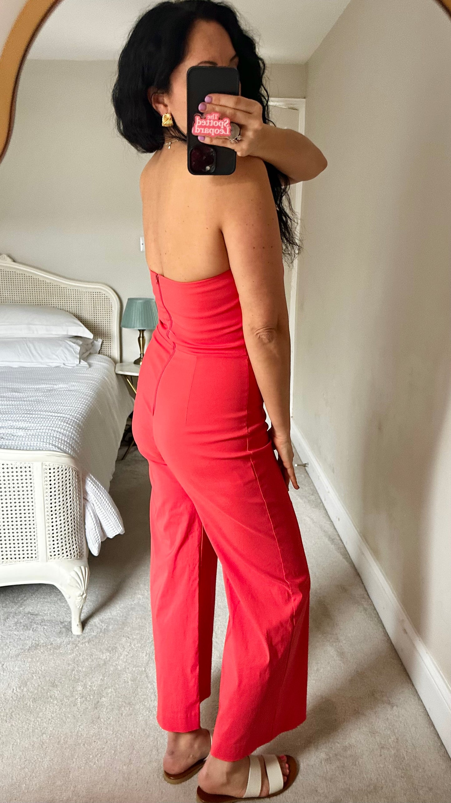 Vesper coral red pink strapless bandeau stretchy playsuit jumpsuit small UK 19 vgc