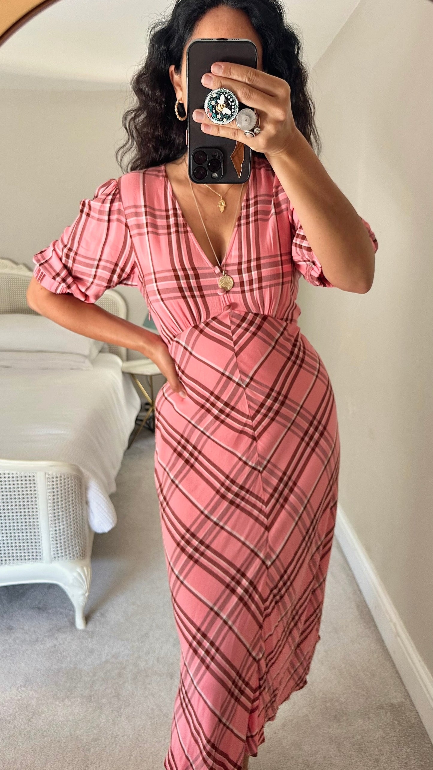 Kitri pink brown gingham event dress medium UK 10 vgc