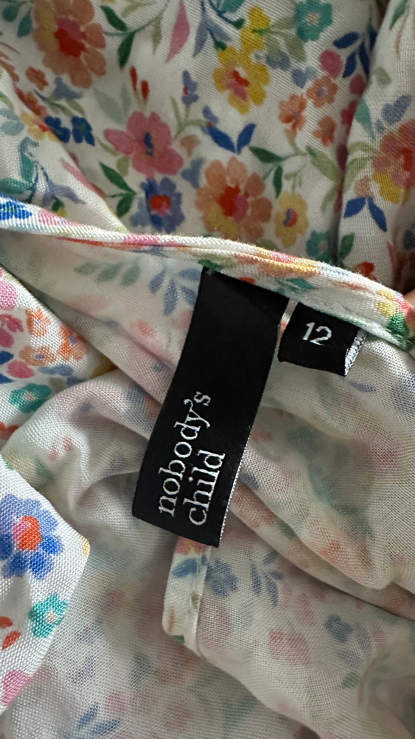 Nobody’s Child white cream pink floral midi long dress medium UK 12 vgc