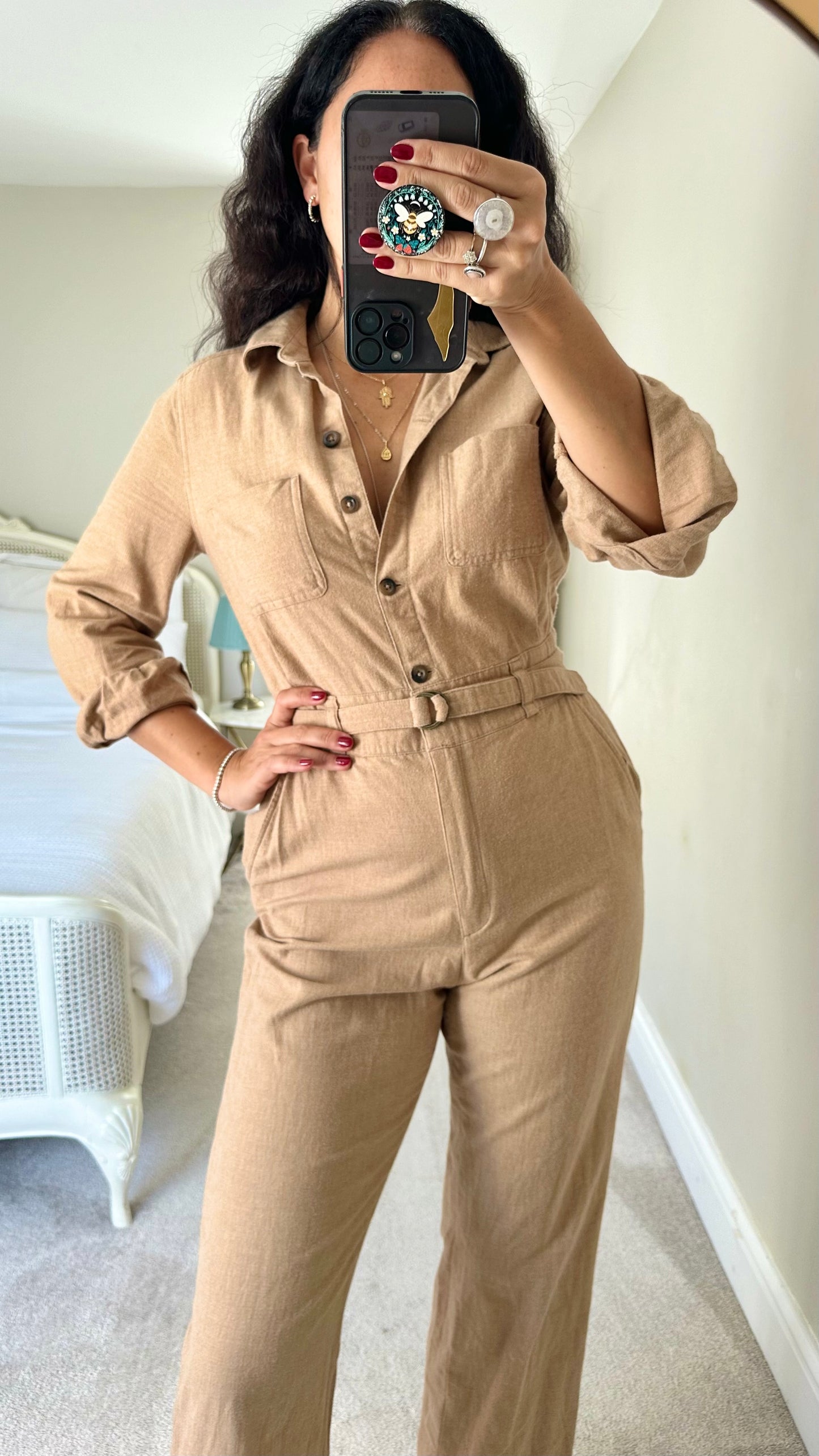 & other stories tan beige camel brushed cotton jumpsuit small medium UK 10 vgc