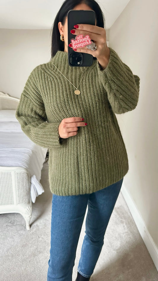 & other stories khaki olive green alpaca wool blend knitted jumper small medium UK 10 vgc XMS25