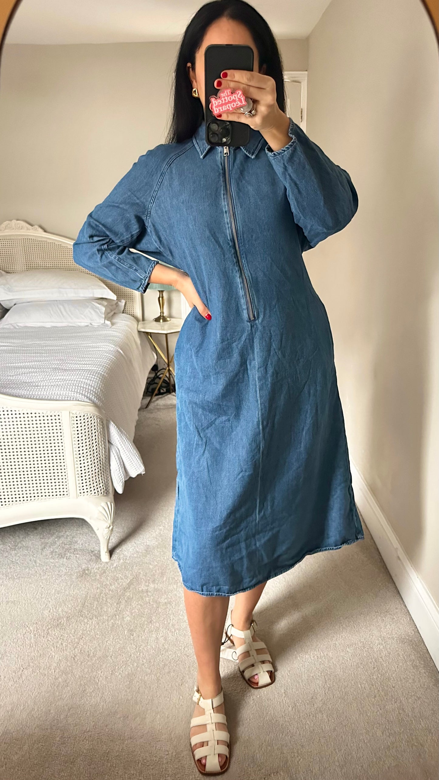 COS navy blue denim jeans midi long dress small medium UK 8 10 12 vgc