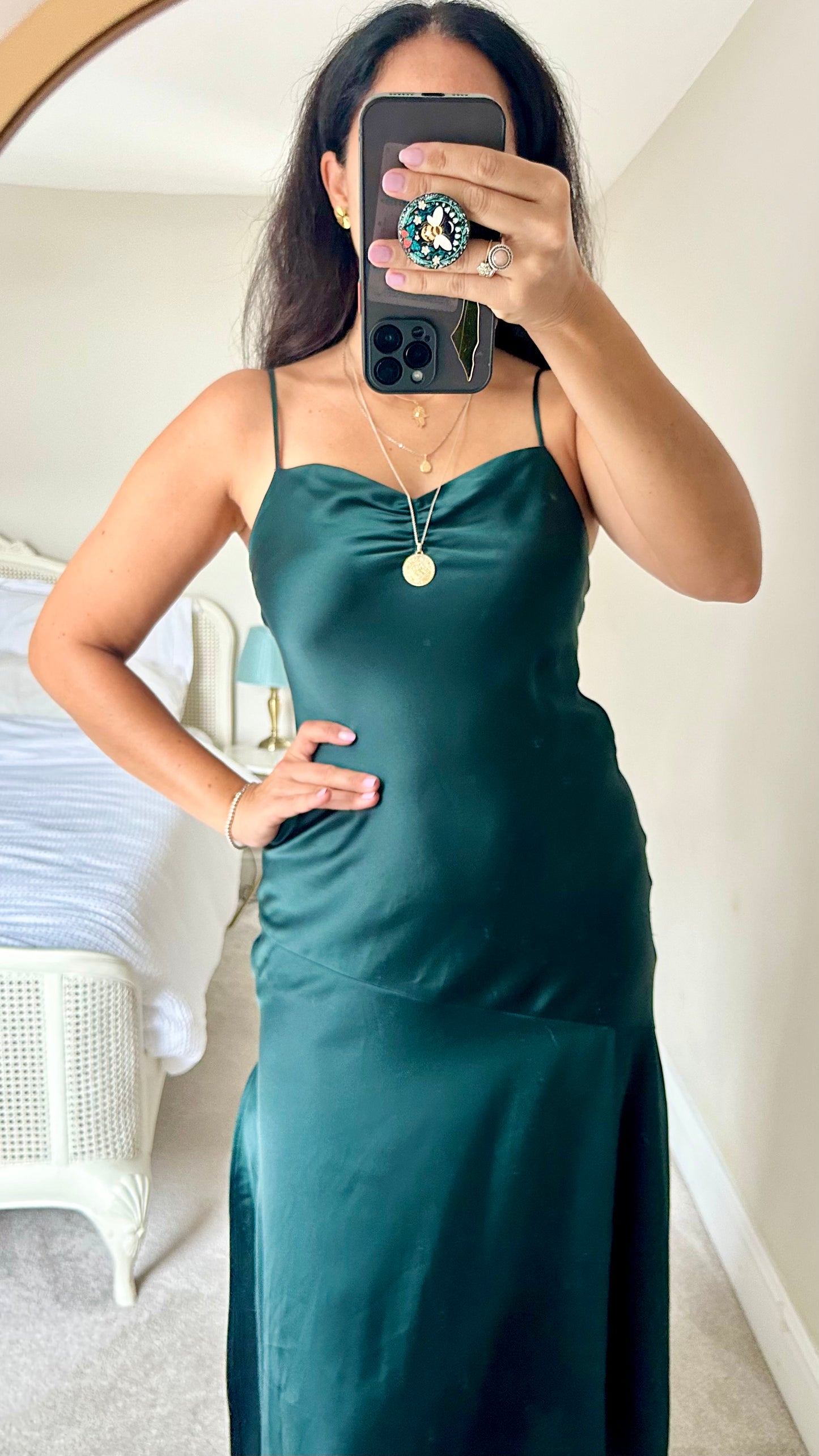 Topshop deep green side split midi slip dress party event small UK 8 vgc