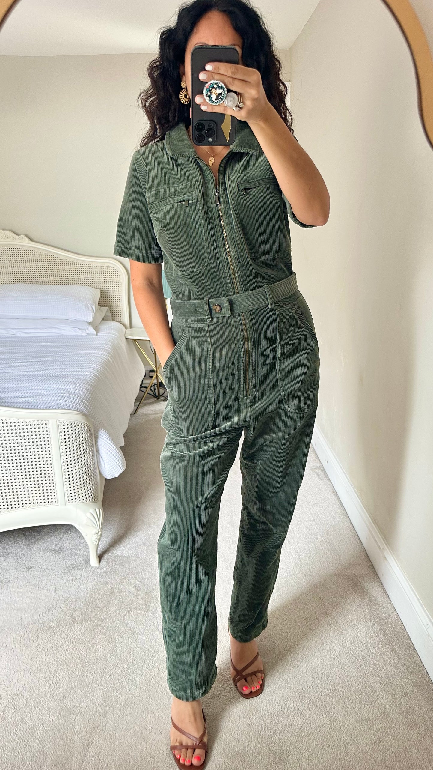& other stories olive khaki green corduroy jumpsuit boiler suit playsuit extra large UK 12-14 vgc