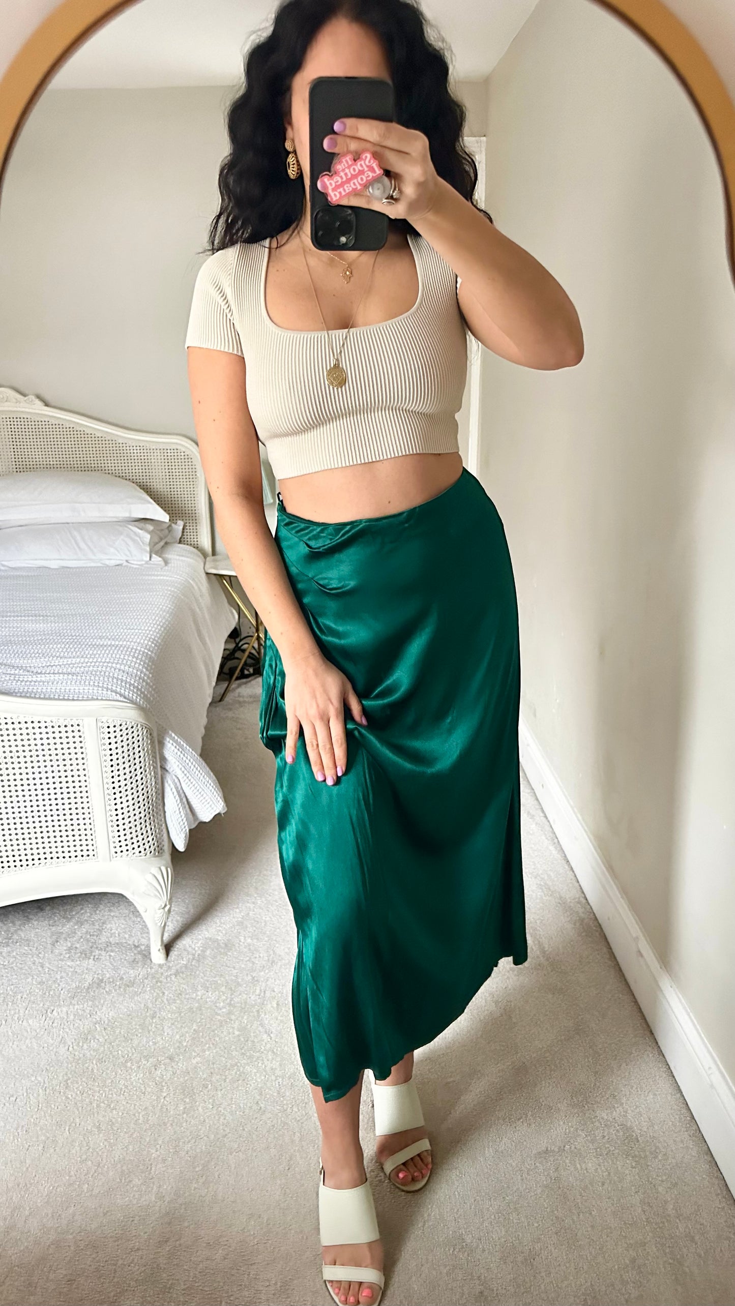 Oliver Bonas emerald green satin feel midi long skirt small UK 10 new bnwt event