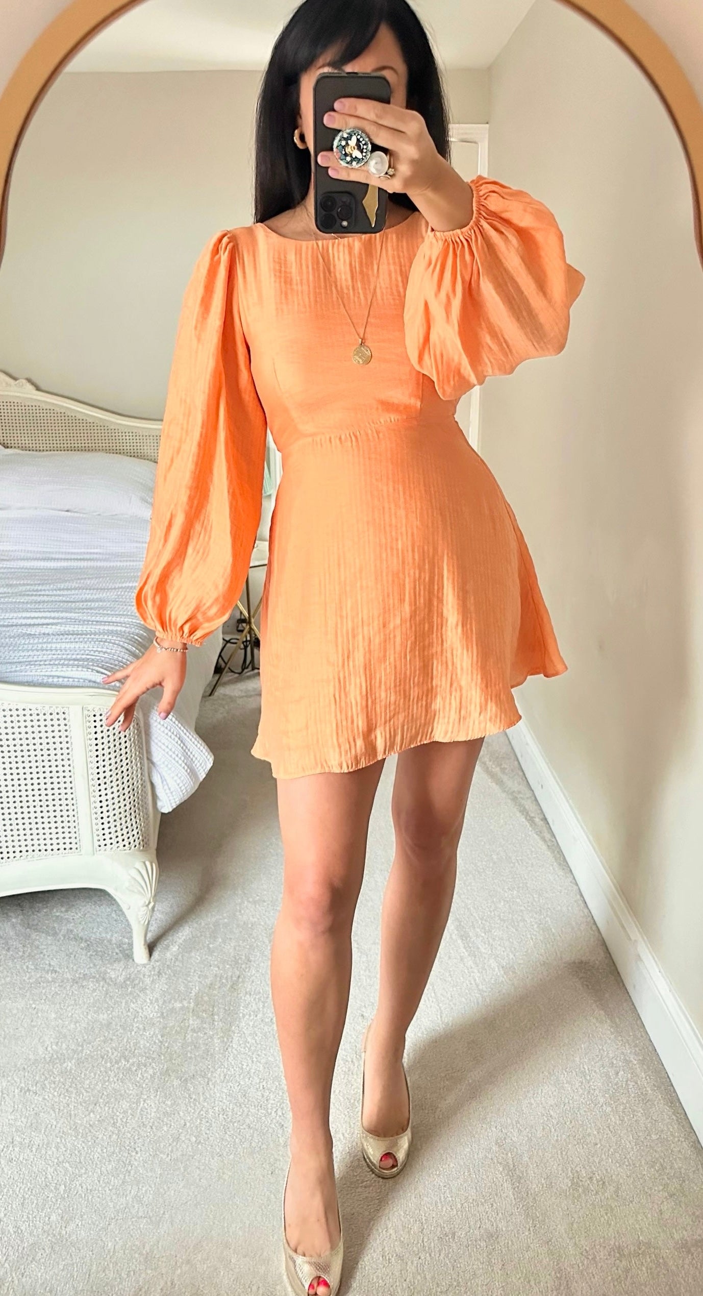 Nobody’s child light pastel orange tie backless mini dress event/wedding dress medium UK 12