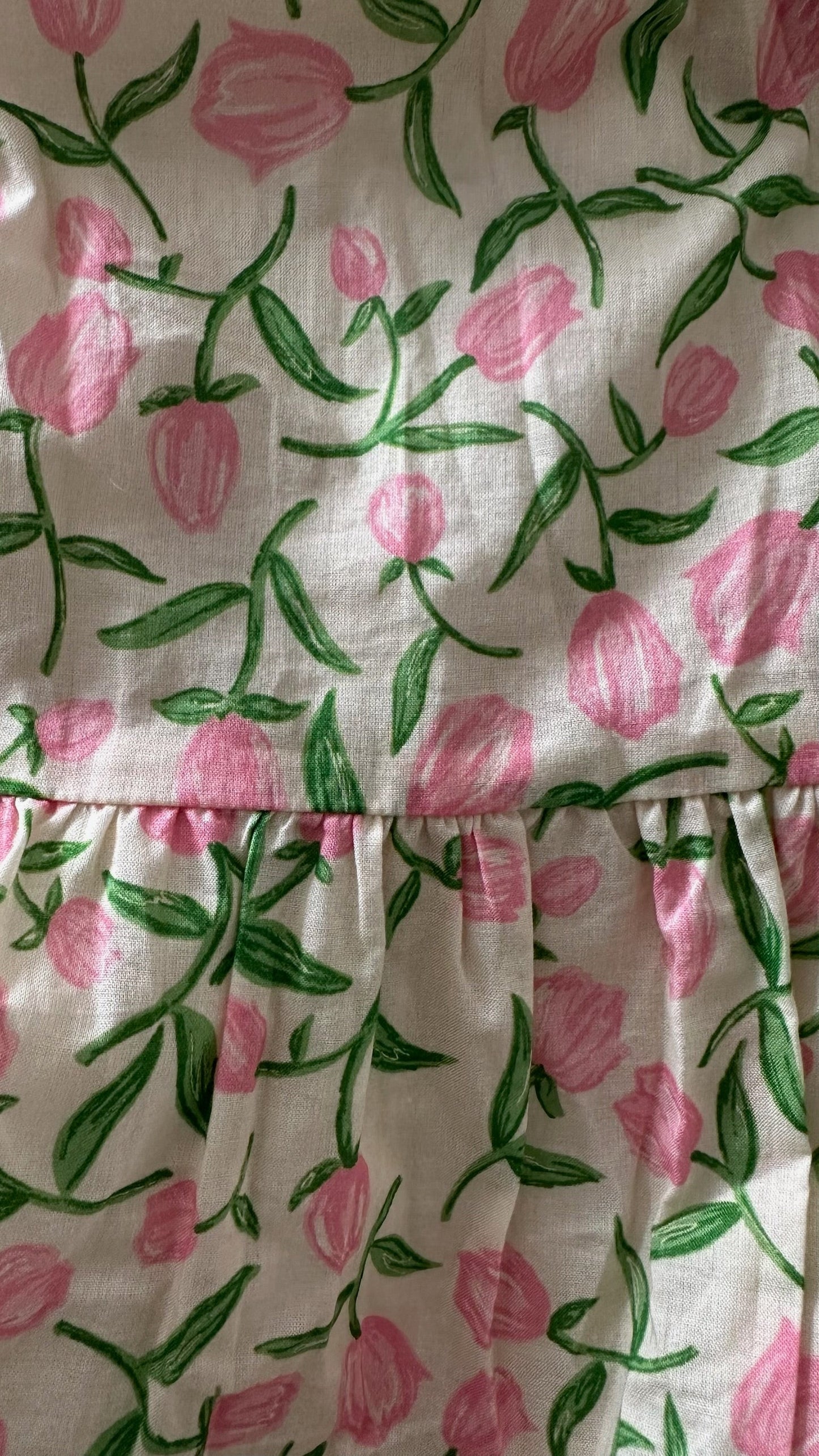Kitri pink green peony peaches cotton midi long dress holiday event medium UK 12
