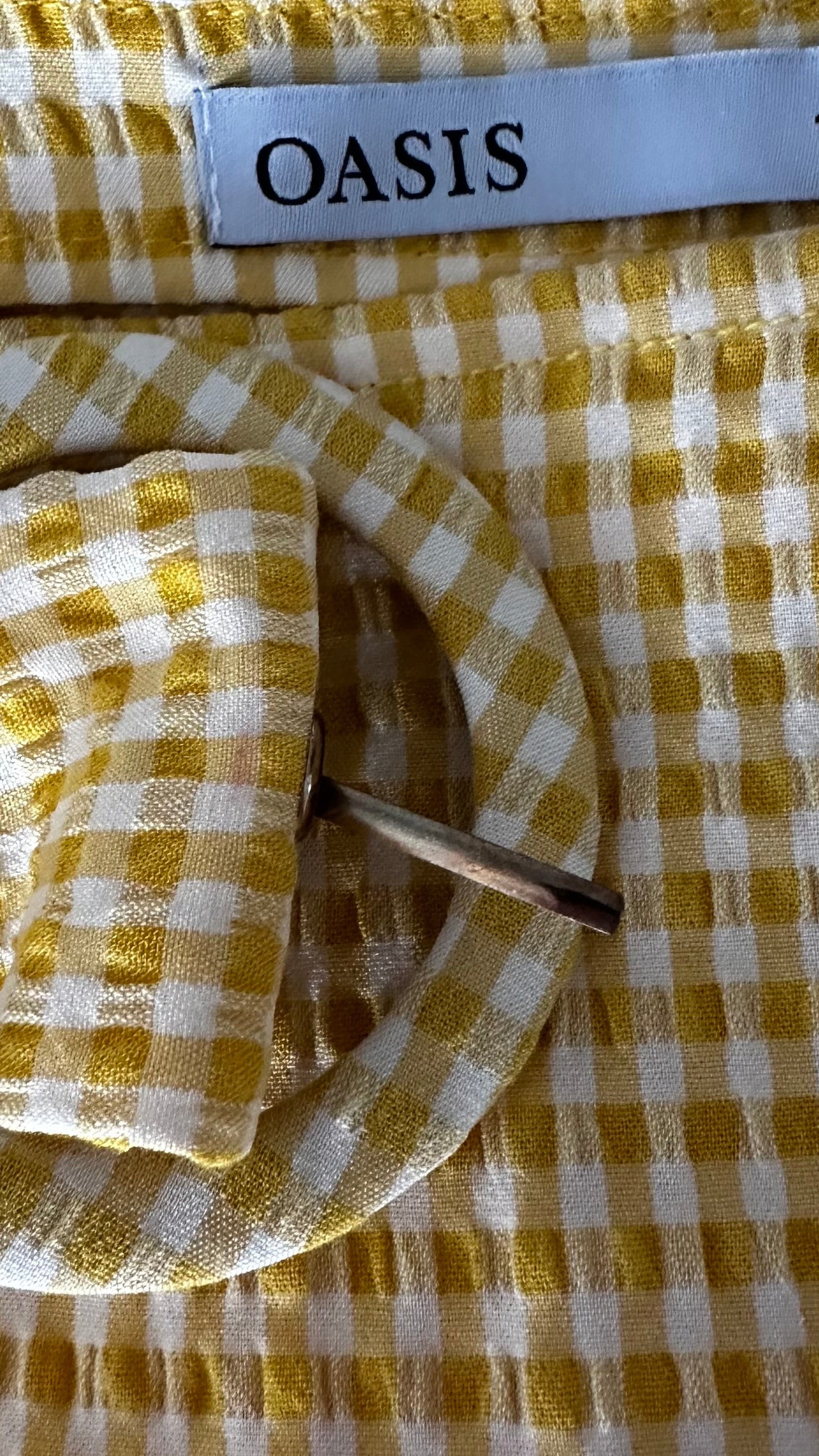 Oasis yellow cream gingham check midi long dress medium UK 12 new bnwt holiday
